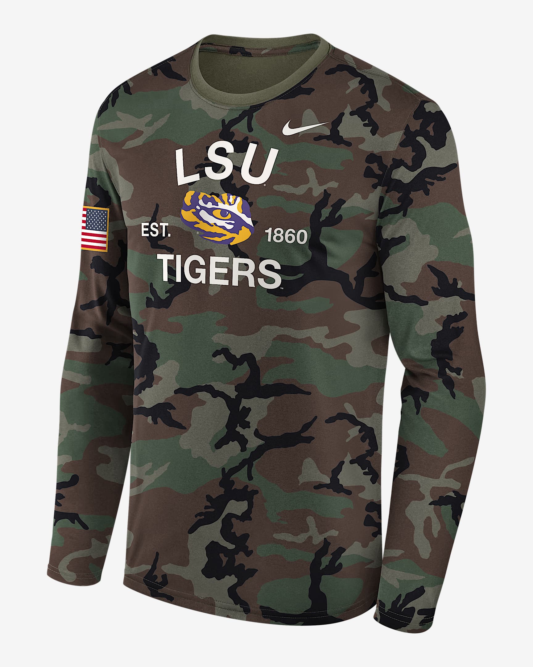 LSU 2025 Military Appreciation Legend Men's Nike Dri-FIT College Long-Sleeve T-Shirt - Olive