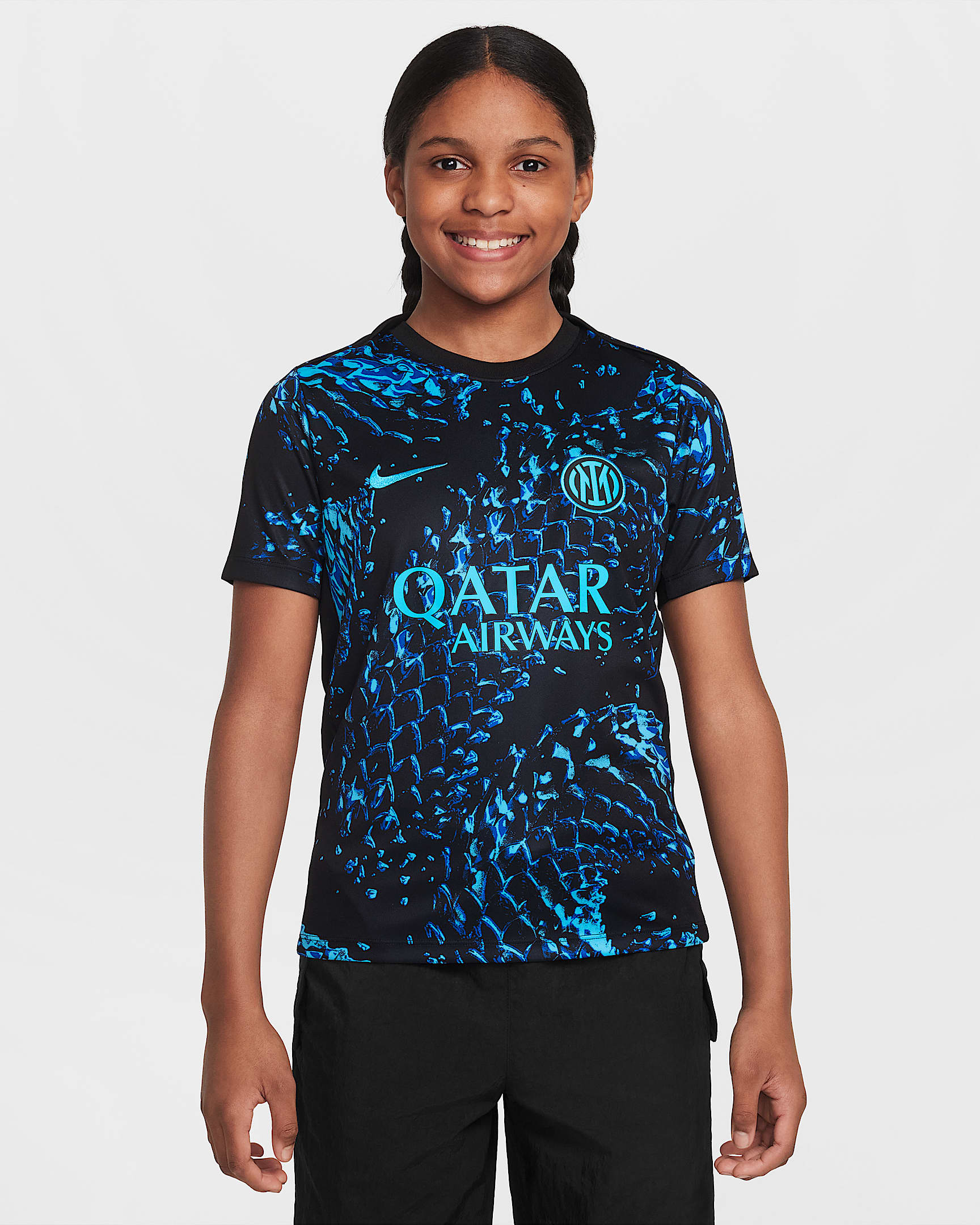 Maglia da calcio pre-partita Nike Dri-FIT Inter Academy Pro – Ragazzo/a - Chlorine Blue/Nero/Chlorine Blue