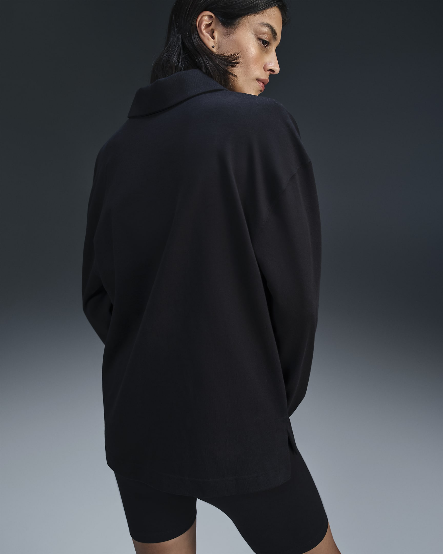 Nike Sportswear Essential Women's Oversized Long-Sleeve Polo - Black/Sail