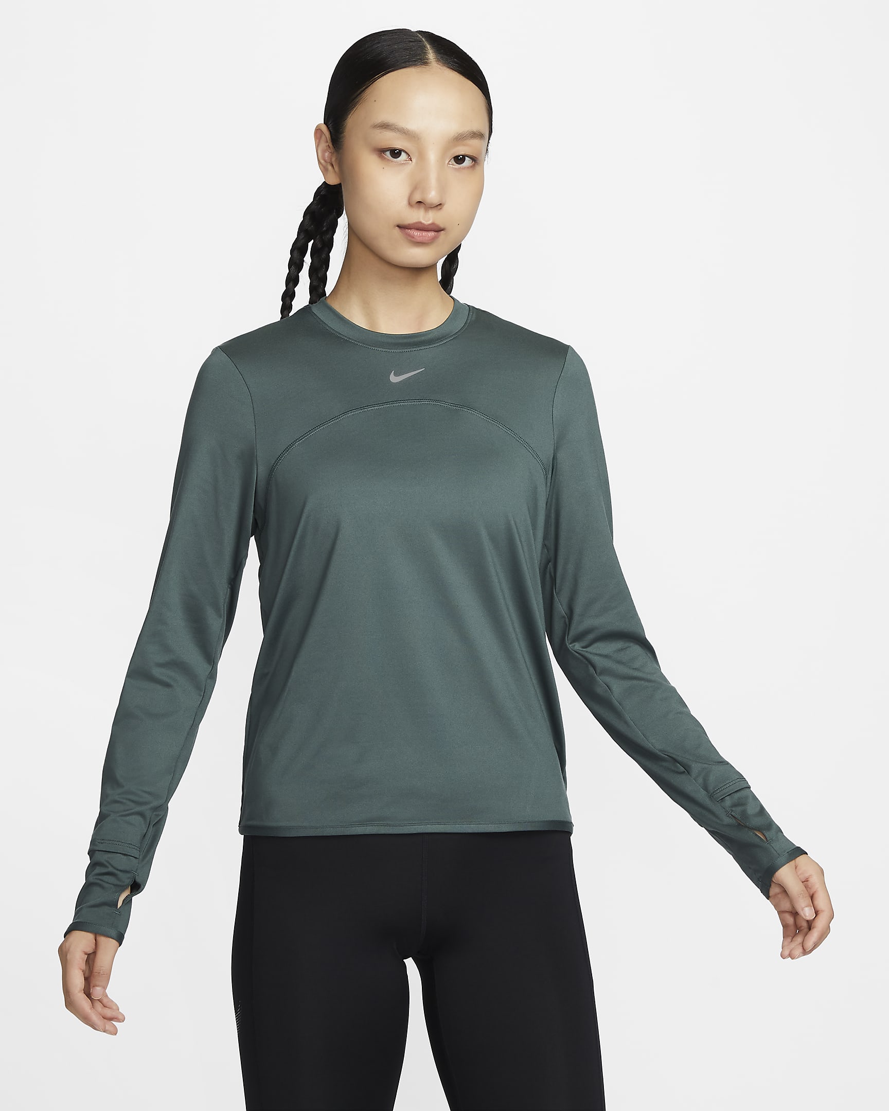 Nike Dri-FIT Swift UV Women's Crew-Neck Running Top - Vintage Green