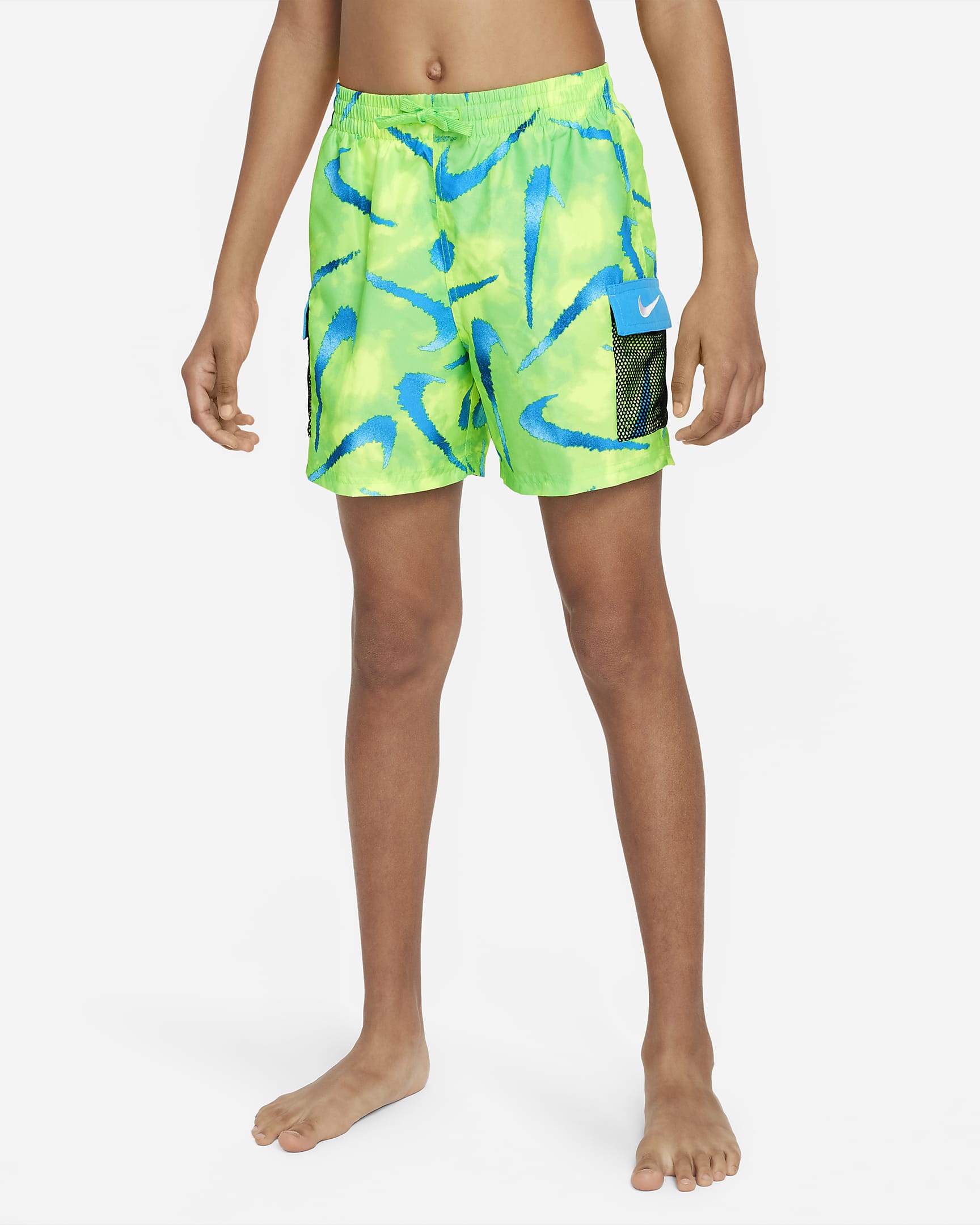 Nike Swim Older Kids' (Boys') 10cm (approx.) Volley Swimming Shorts - Green Strike/Blue Lightning/Volt Glow/White