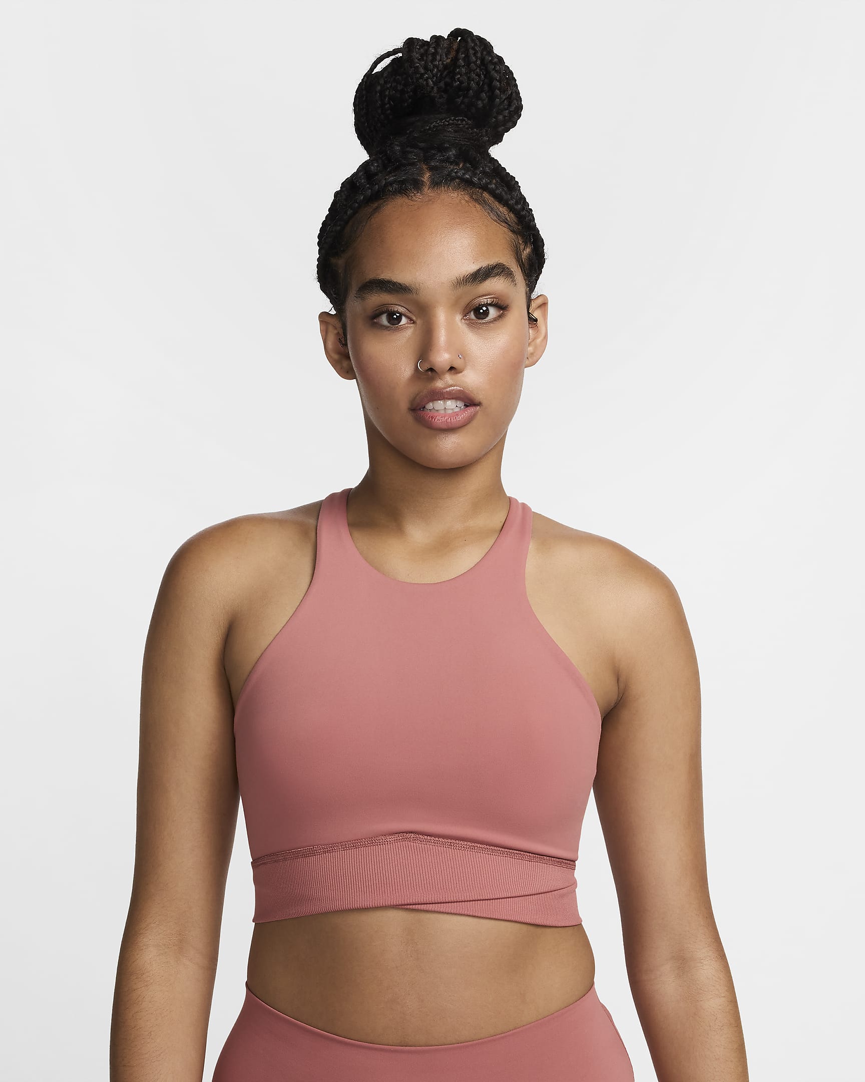 Bra deportivo de baja sujeción con forro ligero y cuello alto para mujer Nike One Twist - Rosa cañón/Rosa cañón/Blanco