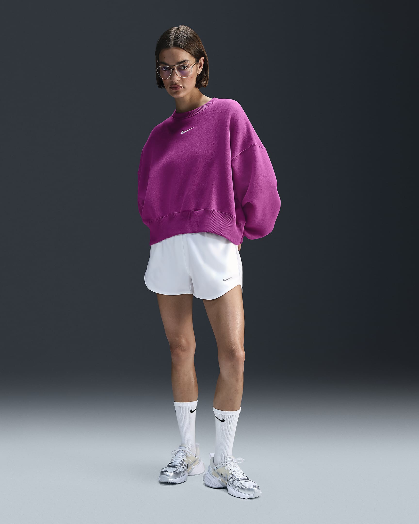 Nike Sportswear Phoenix Fleece extrán túlméretezett, kerek nyakkivágású női pulóver - Hot Fuchsia/Sail