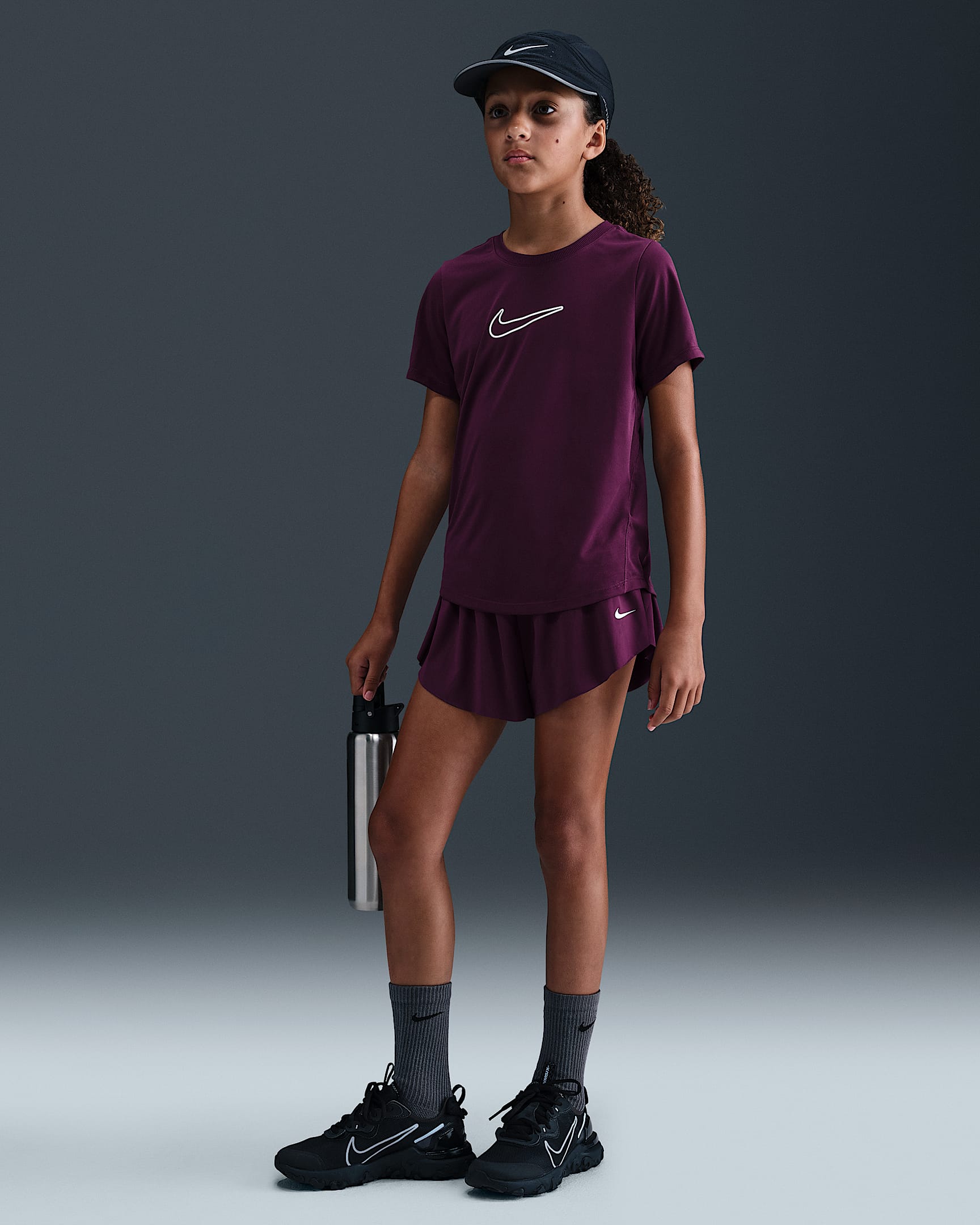 Kraťasy Nike Pro Dri-FIT 2 v 1 pro větší děti (dívky) - Bordeaux/Černá/Bílá
