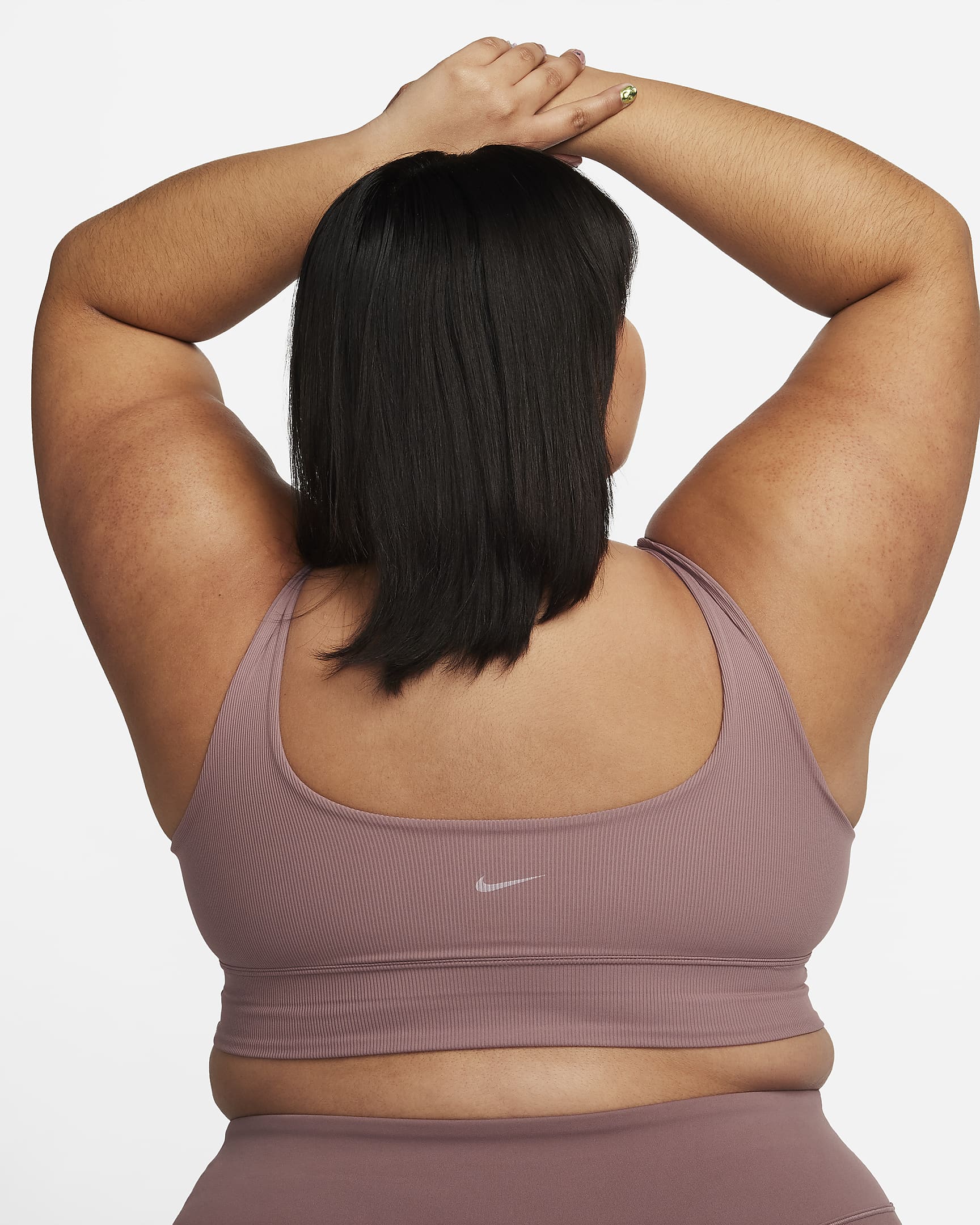 Nike Zenvy Rib Ungepolsterter Longline-Sport-BH mit leichtem Halt für Damen (große Größen) - Smokey Mauve/Smokey Mauve/Weiß