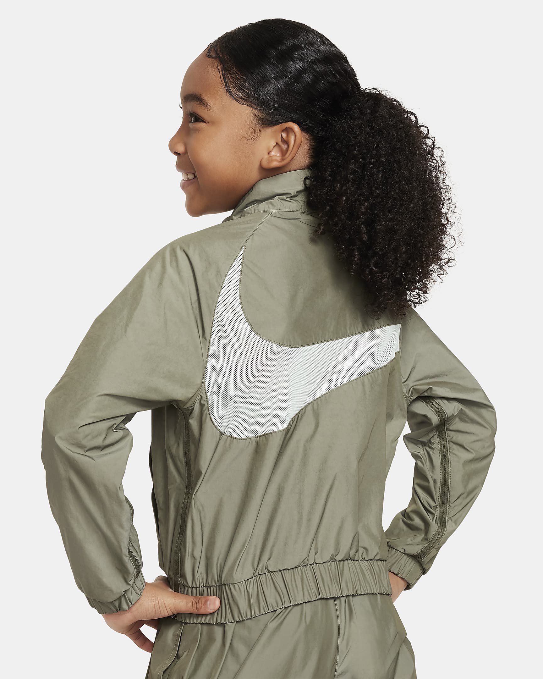 Nike Sportswear Windrunner Big Kids' (Girls') Loose Jacket - Medium Olive/Light Bone