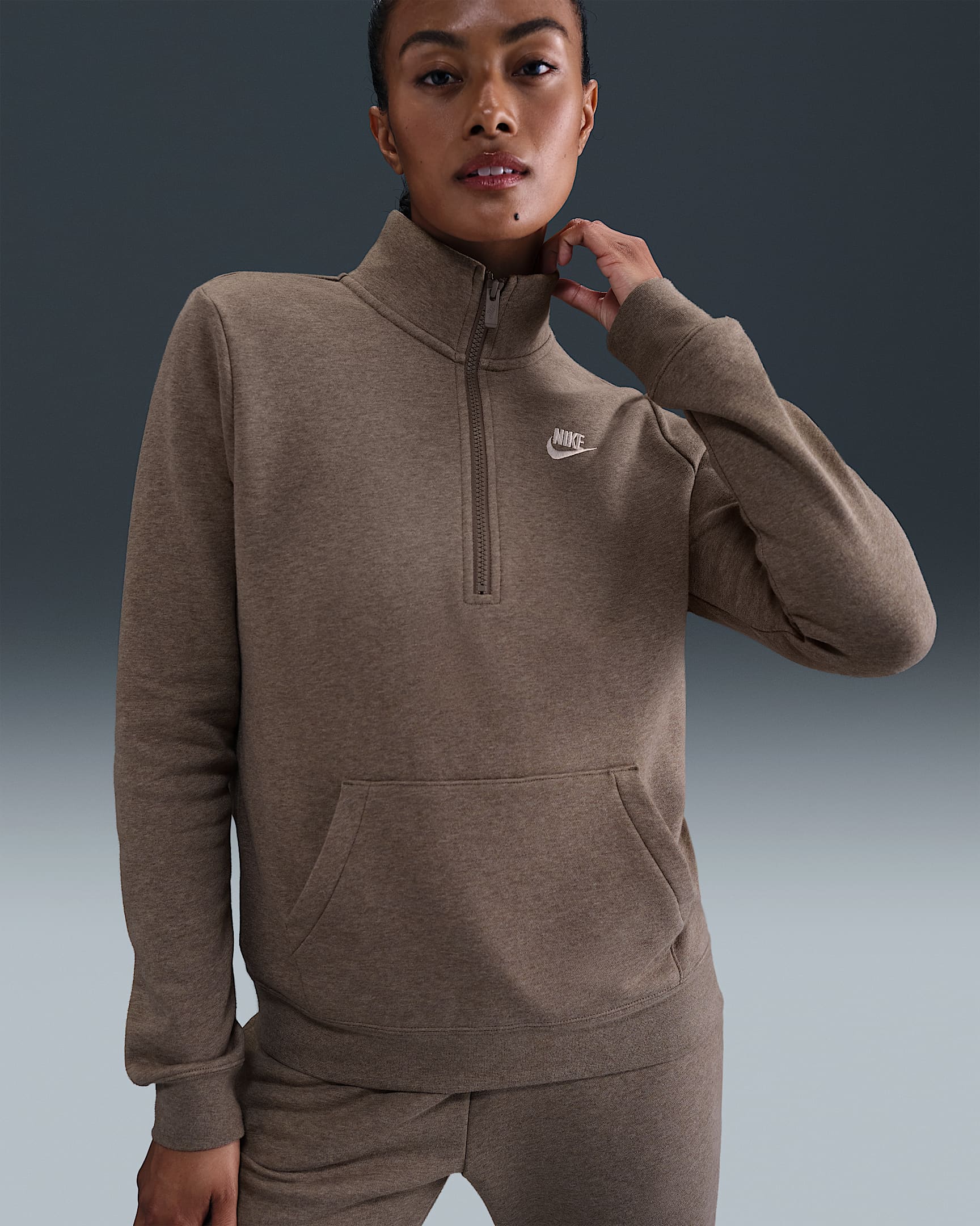 Nike Sportswear Club Fleece Women's 1/2-Zip Sweatshirt - Mink Brown/Heather/White