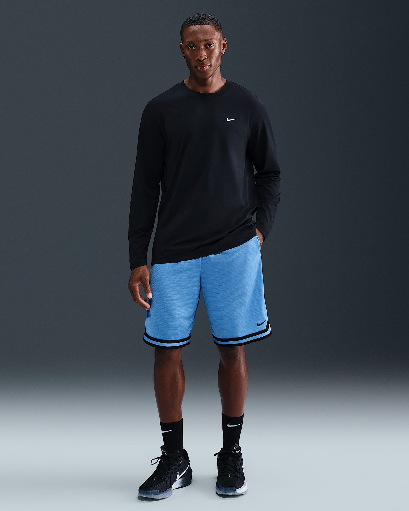 Shorts de básquetbol de 26 cm Dri-FIT para hombre Nike DNA - Azul universitario/Negro/Negro
