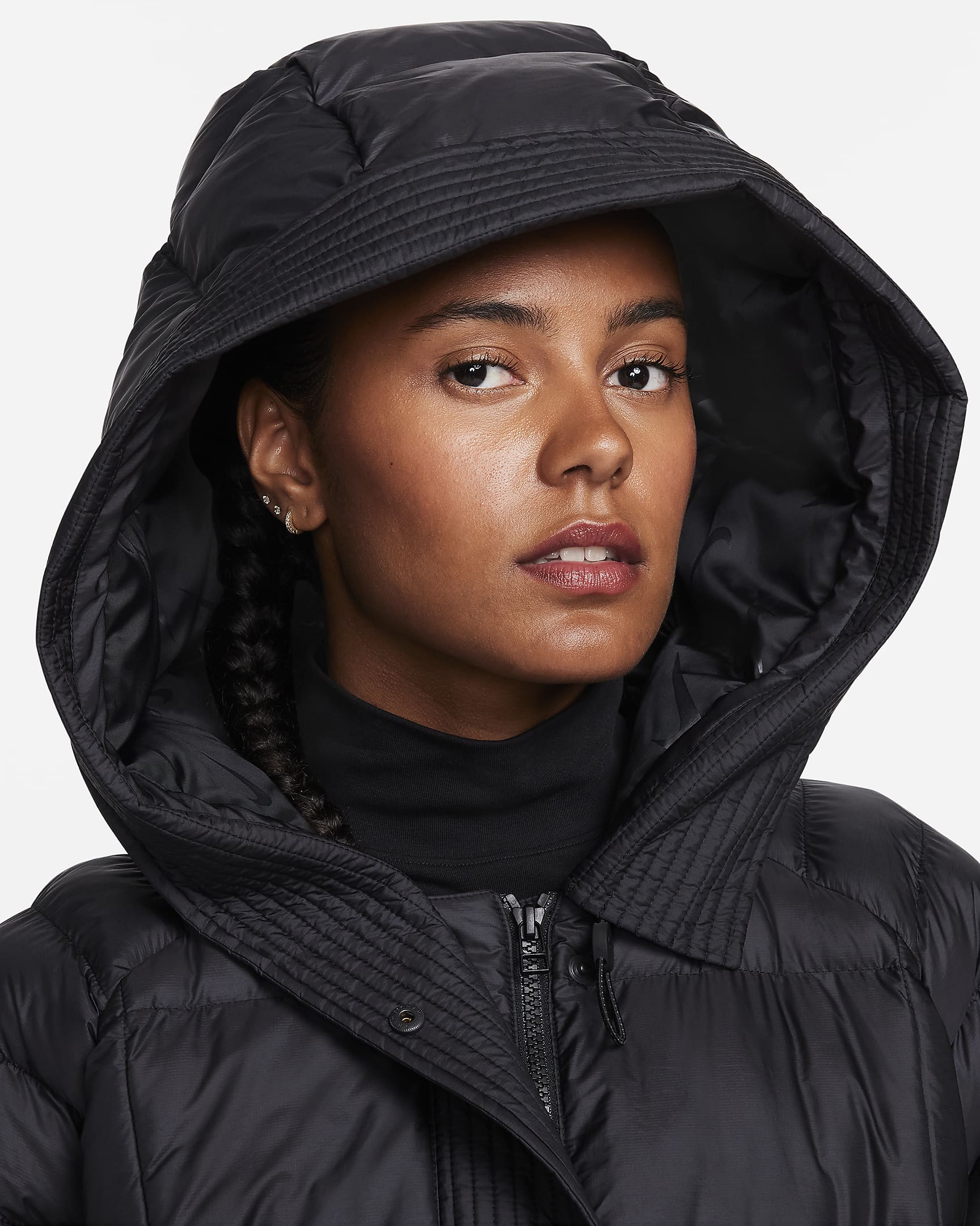 Nike Sportswear Swoosh Puffer PrimaLoft® Therma-FIT oversized damesjack met capuchon - Zwart/Wit