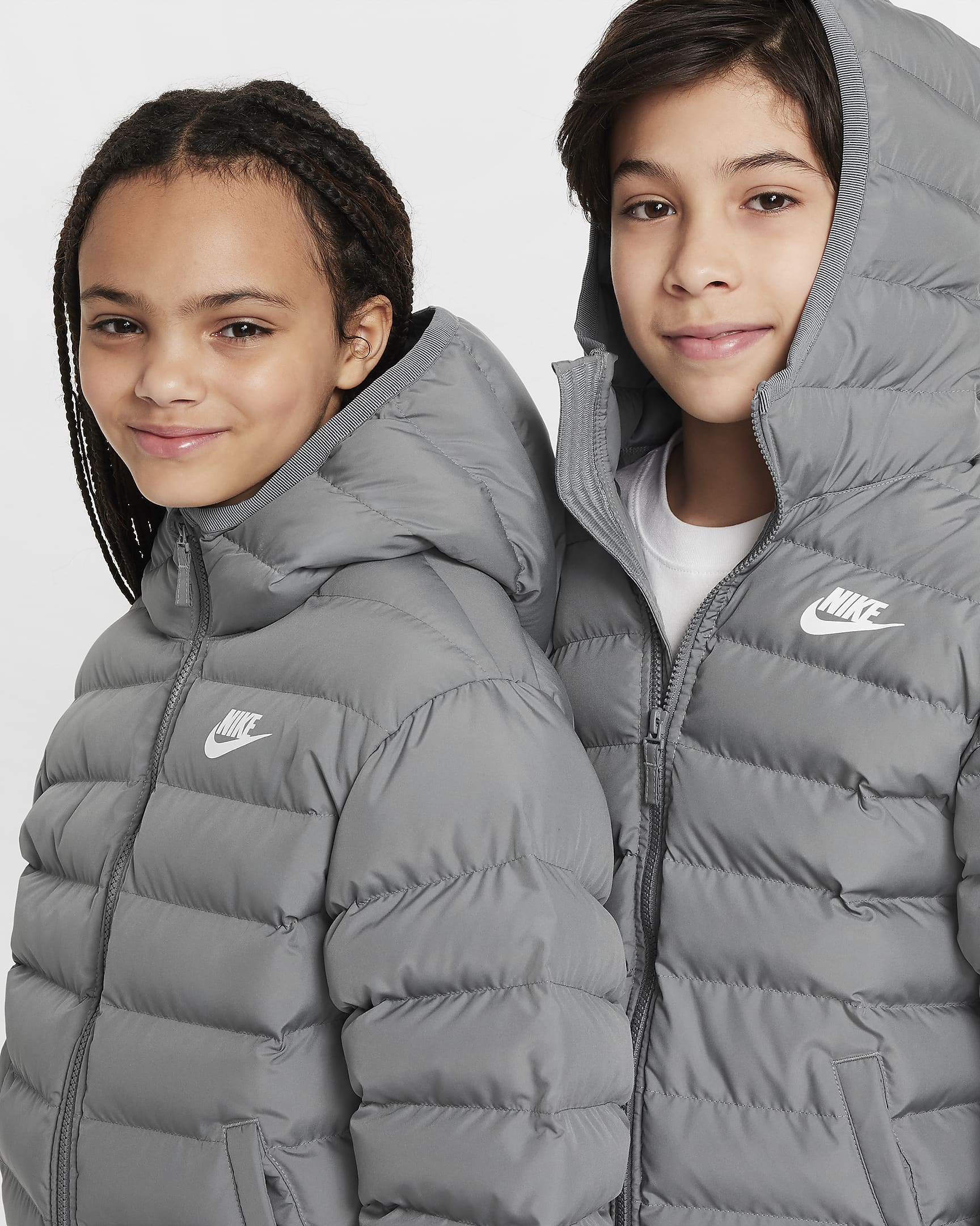 Nike Sportswear Lightweight Synthetic Fill Older Kids' Loose Hooded Jacket - Smoke Grey/Smoke Grey/White