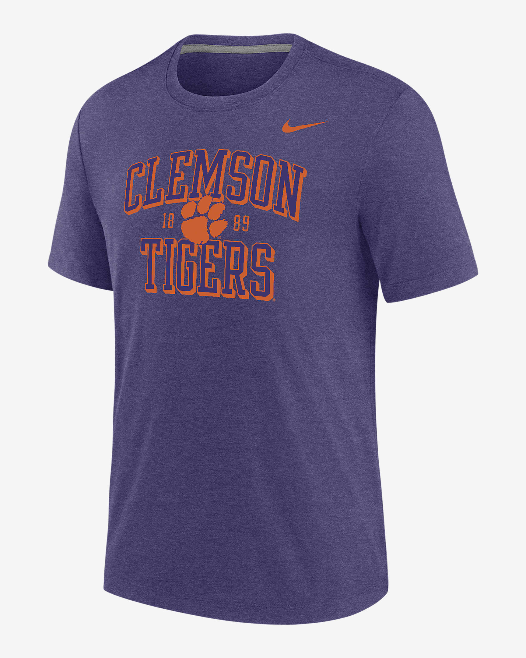 Playera universitaria Nike para hombre Clemson - Orquídea jaspeado