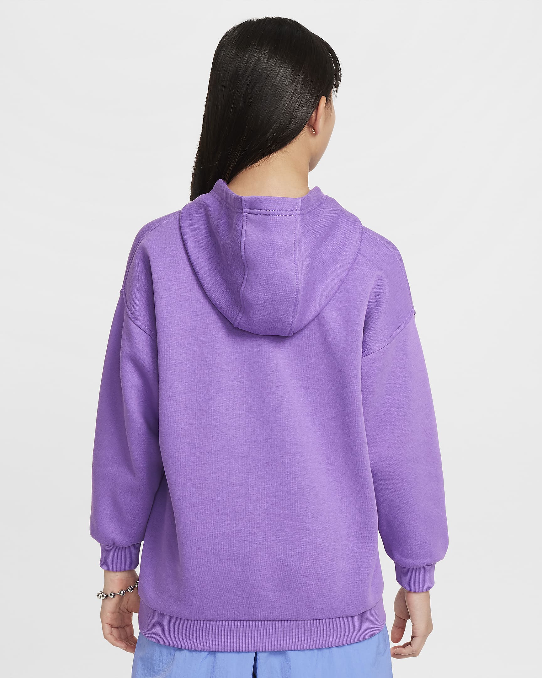 Nike Sportswear Club Fleece Big Kids' Oversized Pullover Hoodie - Black Raspberry/White