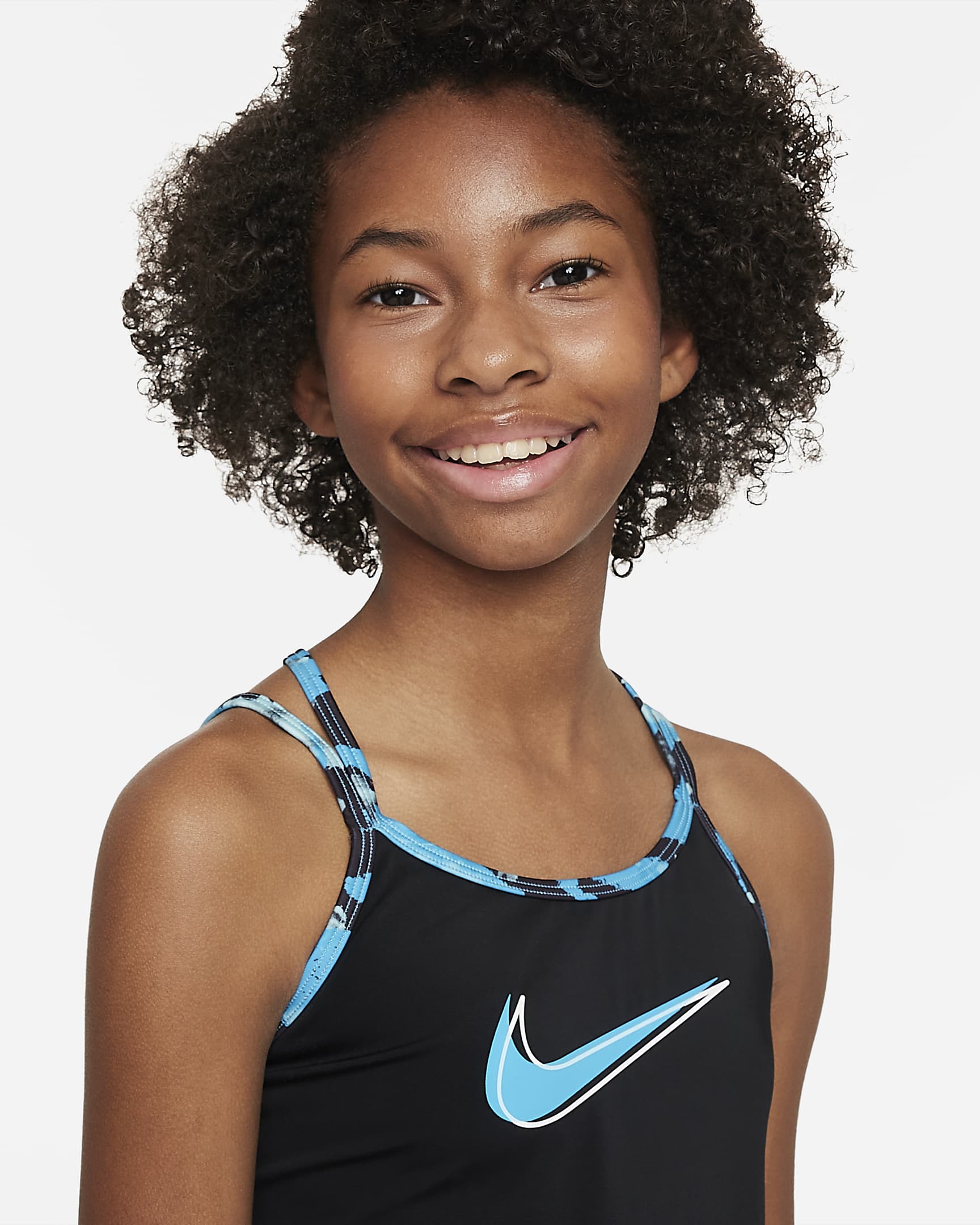 Conjunto de tankini de espalda cruzada para niña talla grande Nike - Azul relámpago