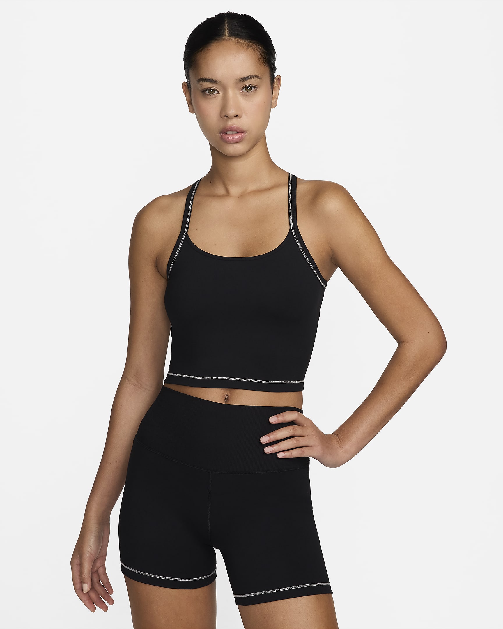 Nike One Fitted Women's Dri-FIT Cropped Tank Top - Black/Light Orewood Brown/Black