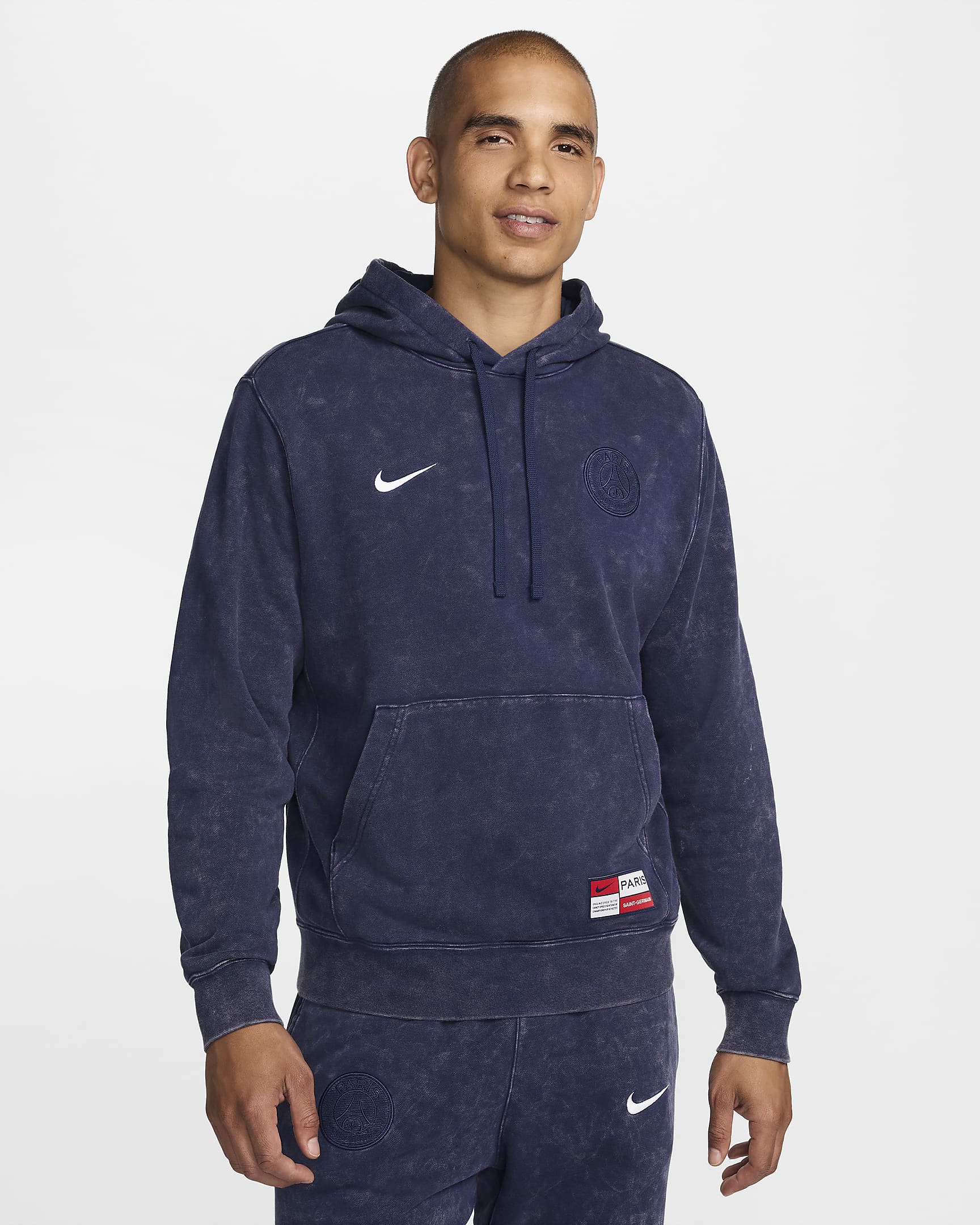 Paris Saint-Germain Club Men's Nike Soccer French Terry Pullover Hoodie - Midnight Navy/White