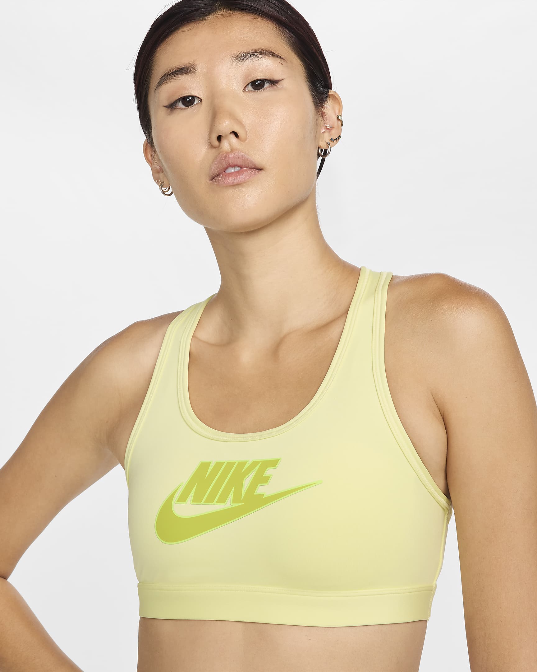 Nike Swoosh Medium Support Women's Padded Logo Sports Bra - Life Lime/Volt/Bright Cactus