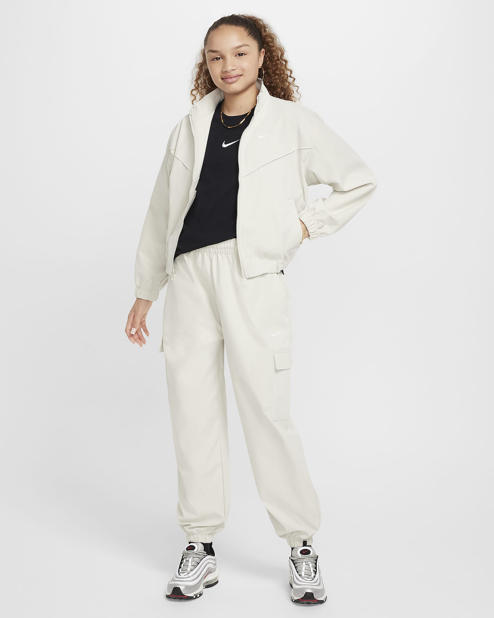 Nike Sportswear Girls' Oversized Lightweight Jacket - Light Bone/White