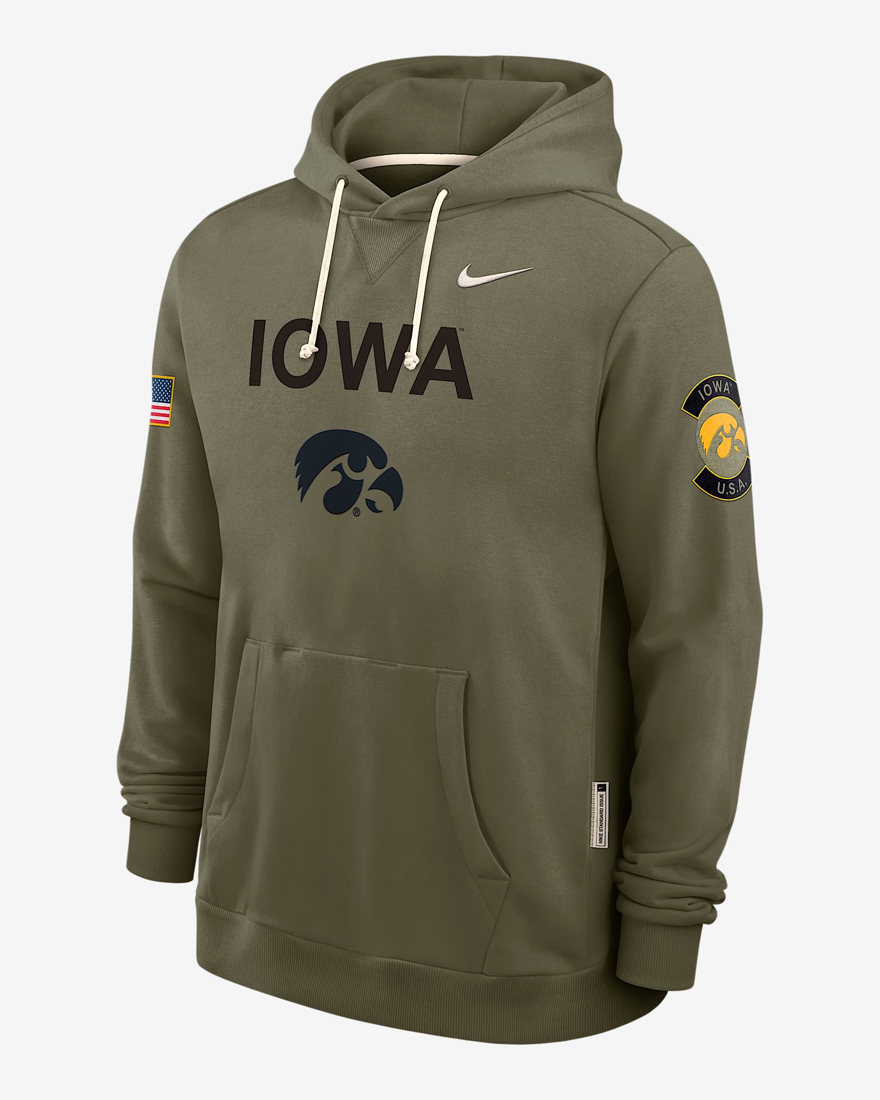 Iowa 2025 Military Appreciation Men's Nike Dri-FIT College Pullover Hoodie - Olive