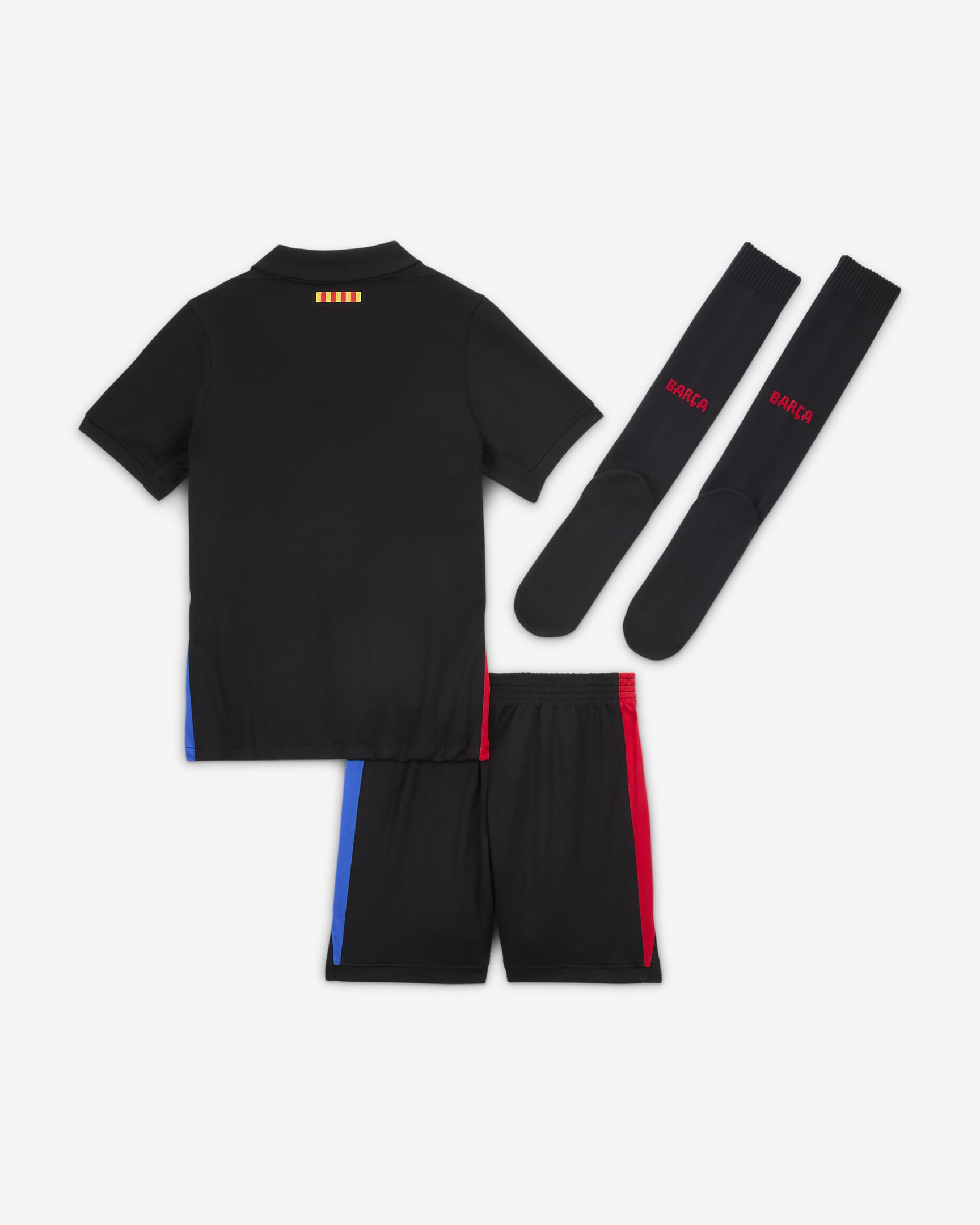 F.C. Barcelona 2024/25 Stadium Away Younger Kids' Nike Football Replica 3-Piece Kit - Black/Hyper Royal/University Red/Black