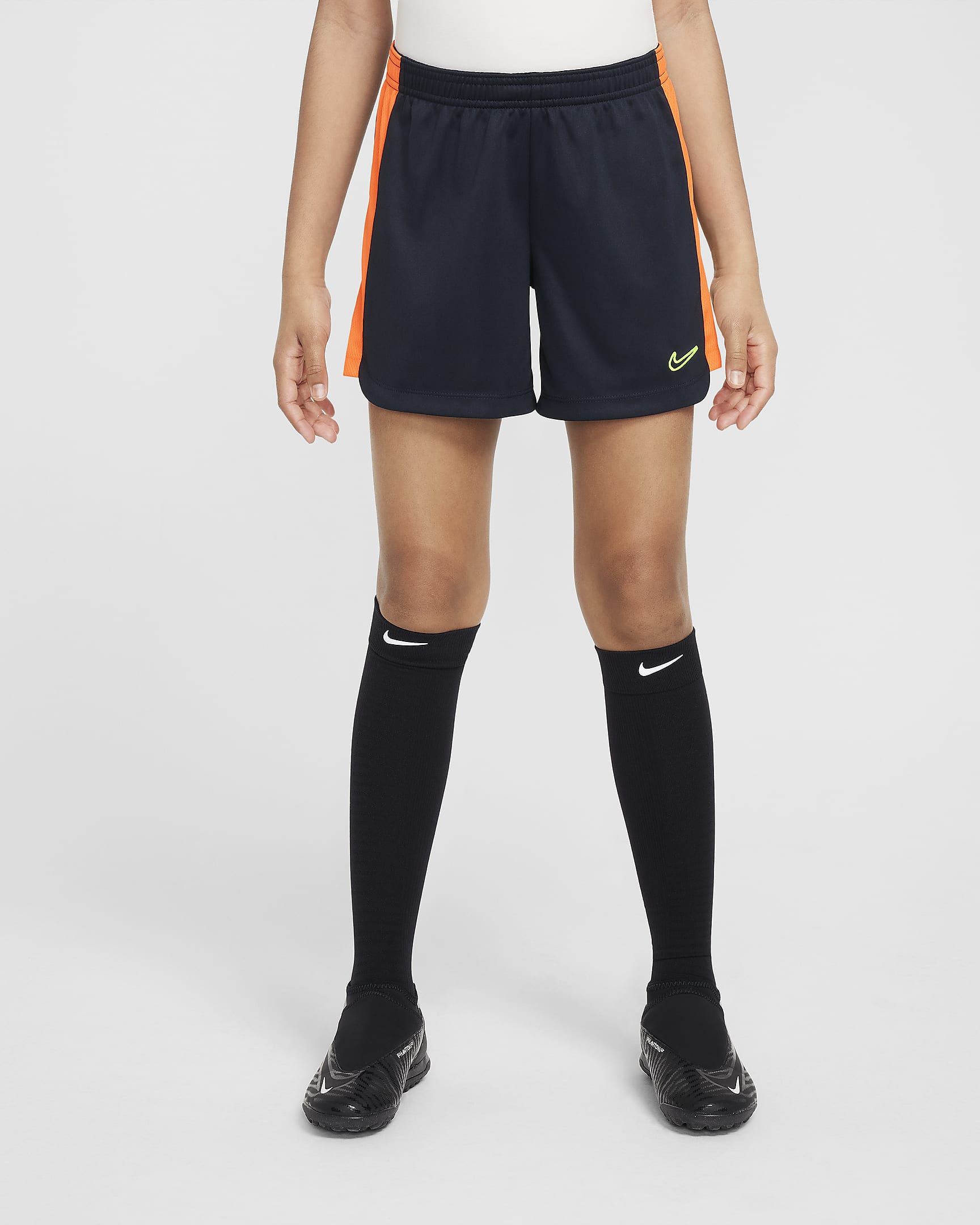 Nike Dri-FIT Academy Big Kids' (Girls') Soccer Shorts - Dark Obsidian/Total Orange/Volt