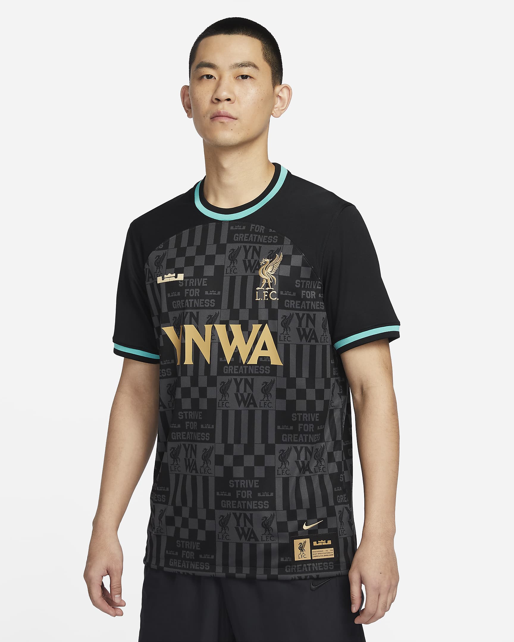 Maillot de foot Nike Dri-FIT Replica LeBron x Liverpool FC Stadium pour homme - Noir/Washed Teal/Truly Gold