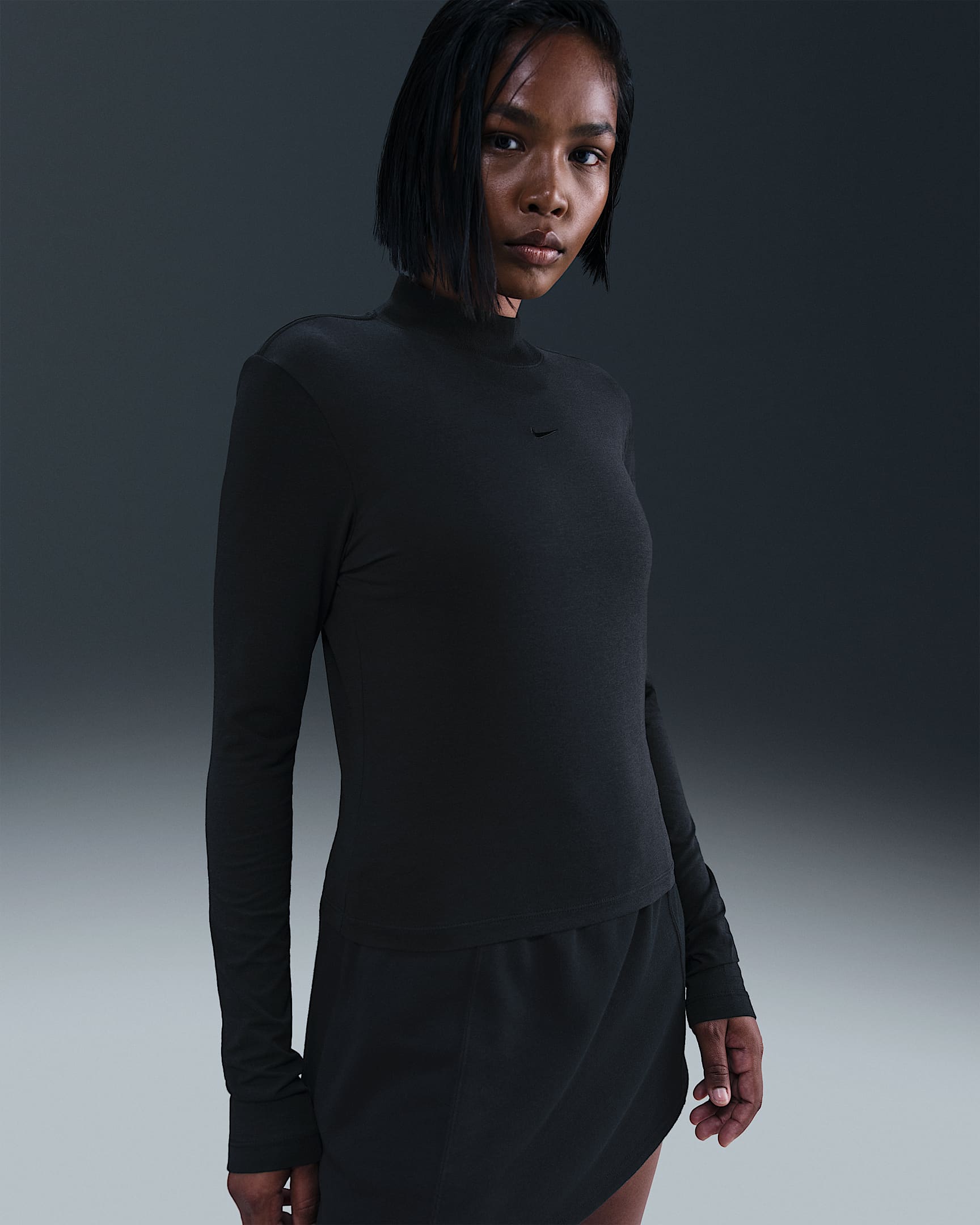 Playera de manga larga slim con cuello alto para mujer Nike Sportswear Chill Knit - Negro