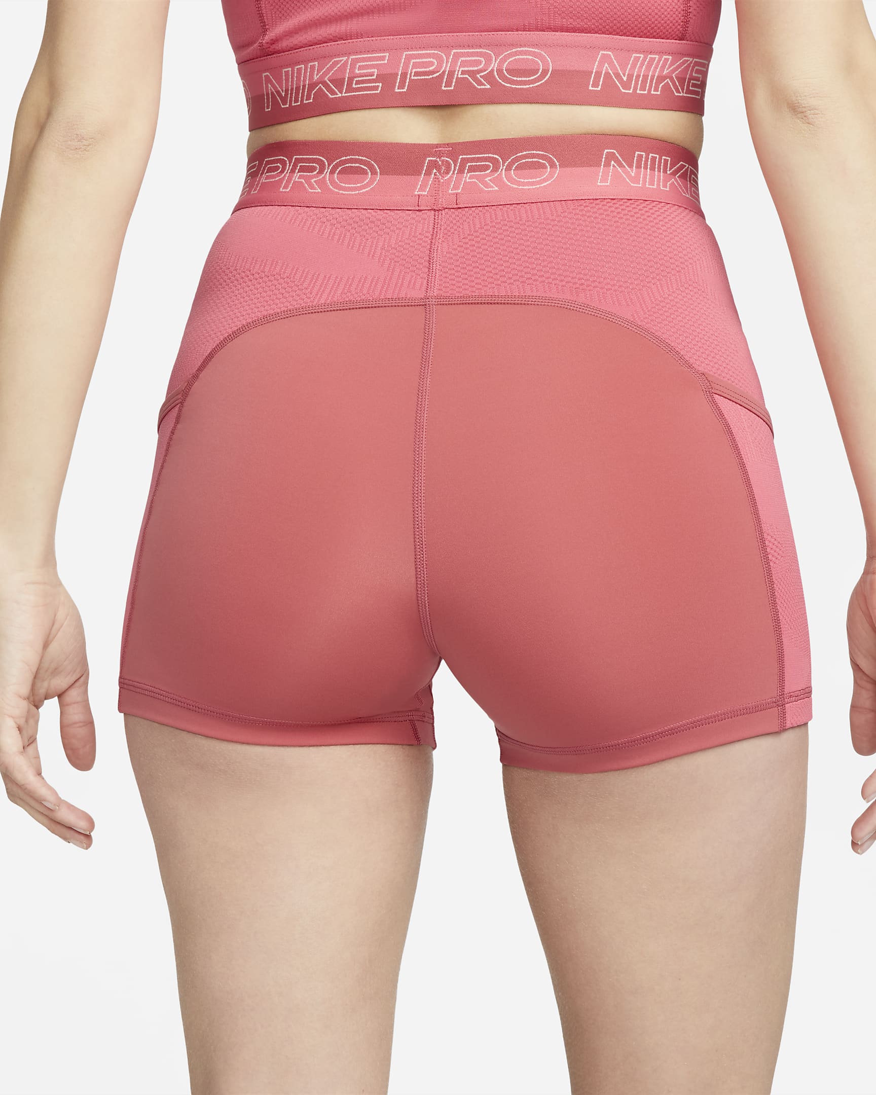 Nike Pro Women's High-Waisted 3" Training Shorts with Pockets - Adobe/Sea Coral/Coconut Milk/Coconut Milk