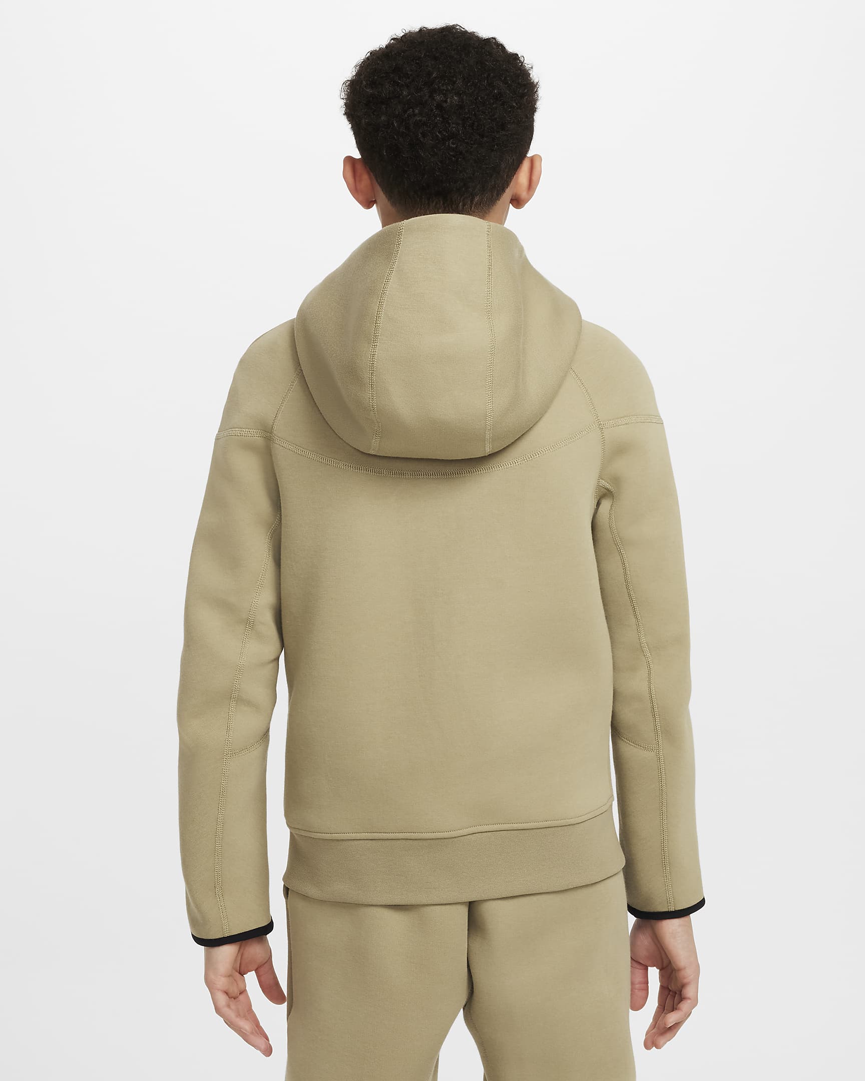 Nike Sportswear Tech Fleece-hættetrøje med lynlås til større børn (drenge) - Neutral Olive/sort/sort