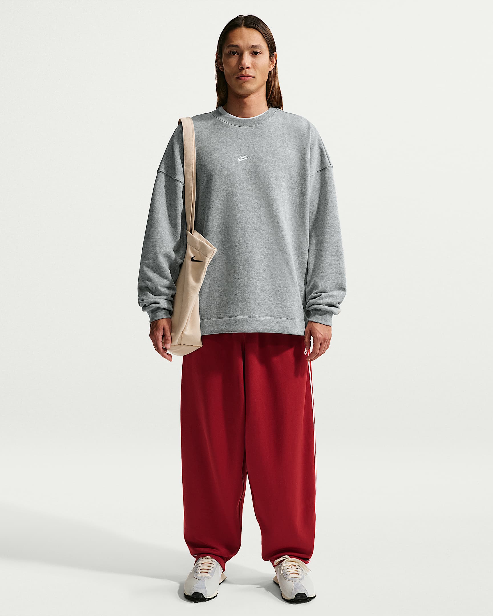 Nike Sportswear Club Men's Oversized French Terry Crew-Neck Sweatshirt - Dark Grey Heather/White