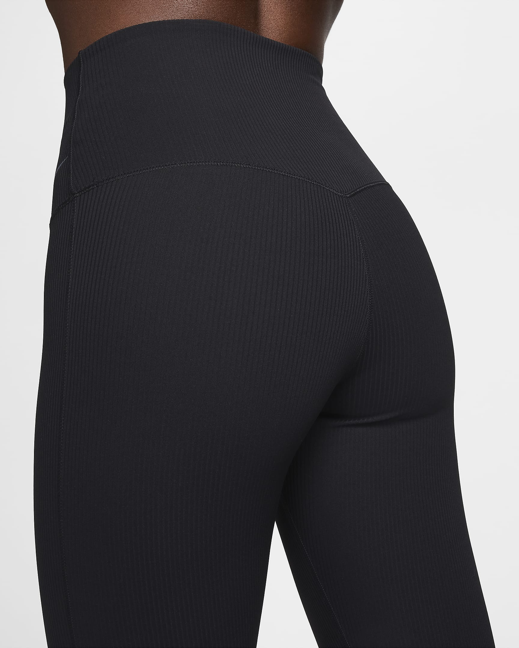 Nike Zenvy Rib legging met volledige lengte, wijd uitlopende pijpen en iets ondersteunende hoge taille voor dames - Zwart/Zwart