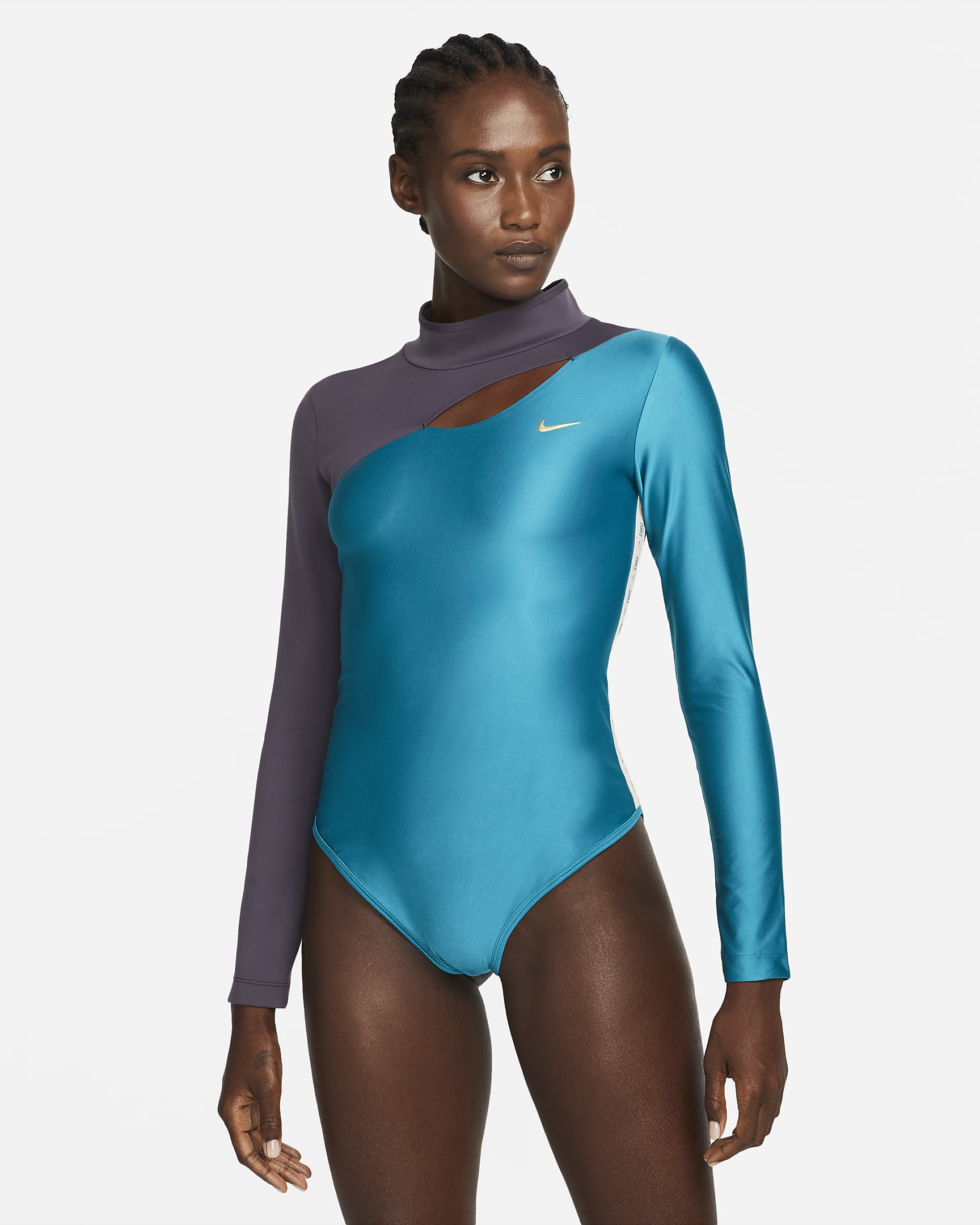 Body de tenis de manga larga para mujer Serena Williams Design Crew - Abeto brillante/Morado cueva/Oro
