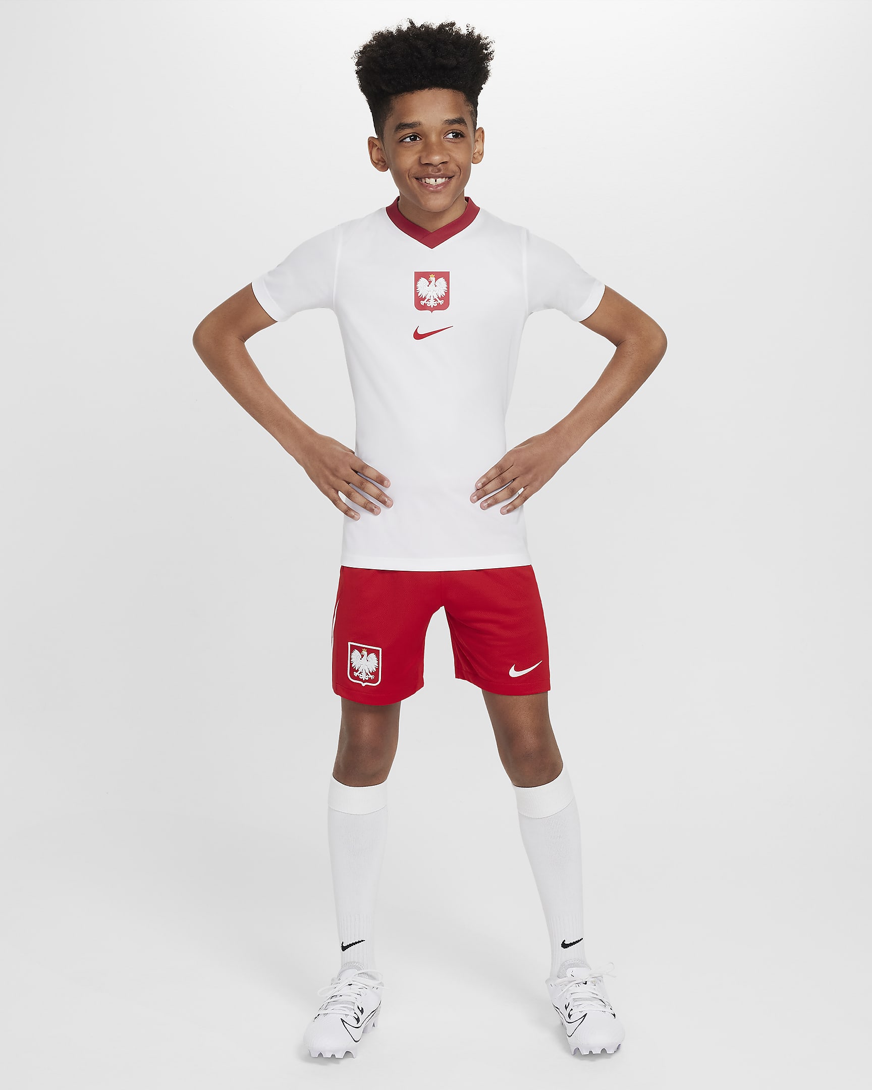 Domácí/venkovní fotbalové kraťasy Nike Dri-FIT Replica Polsko Stadium 2024/25 pro větší děti - Sport Red/Bílá/Bílá