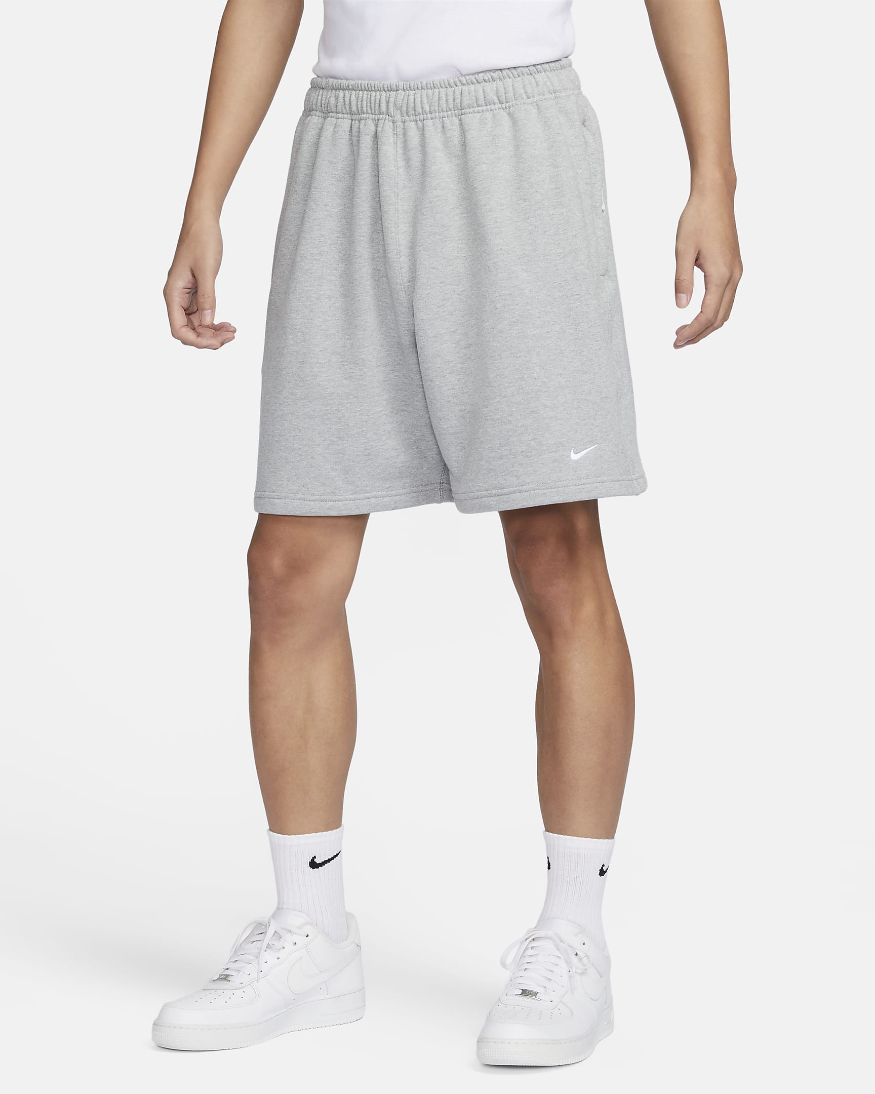 Nike Solo Swoosh Men's French Terry Shorts - Dark Grey Heather/White