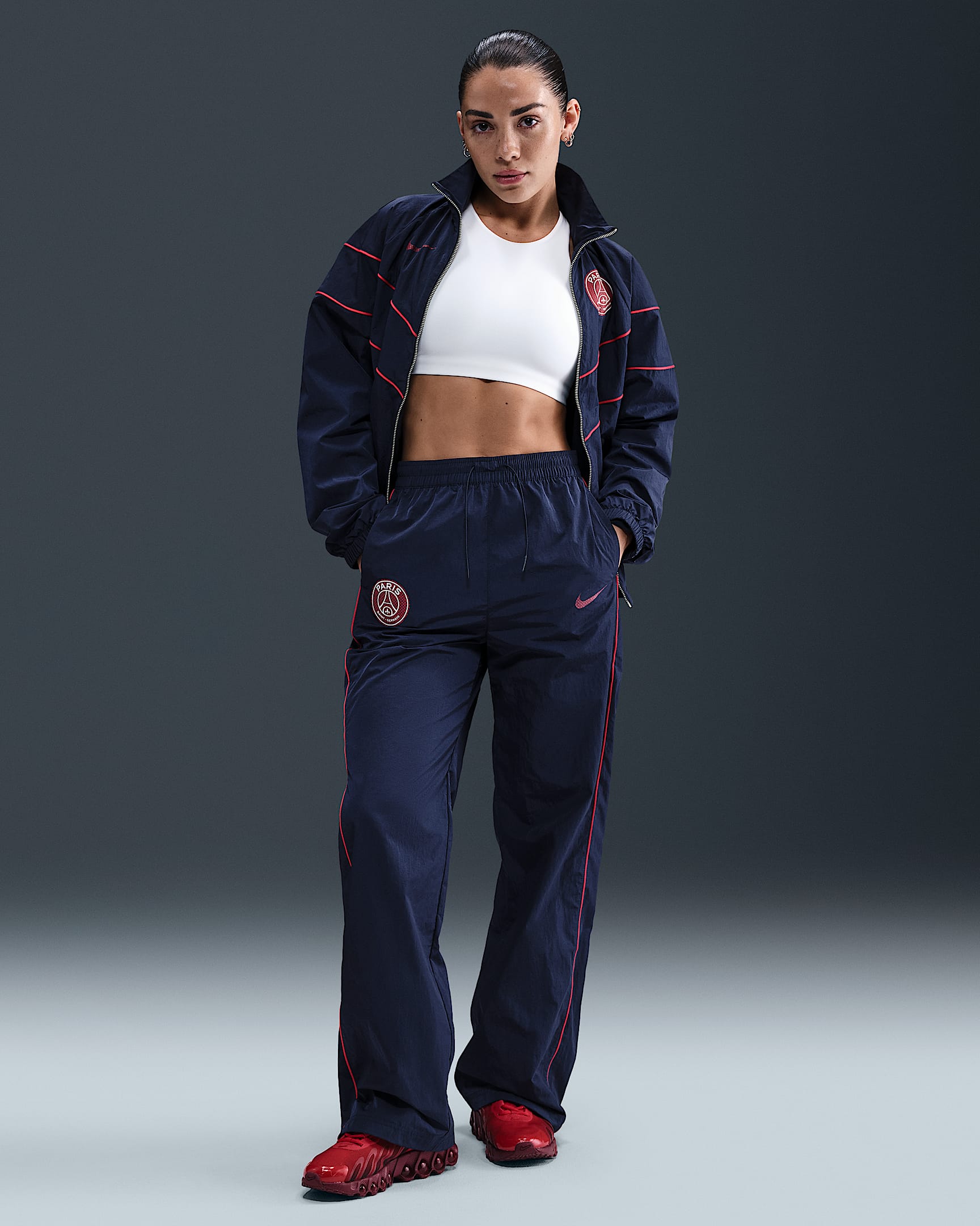 Paris Saint-Germain Windrunner Nike Football Hose mit hohem Bund und offenem Saum (Damen) - Midnight Navy/Midnight Navy/University Red/Midnight Navy