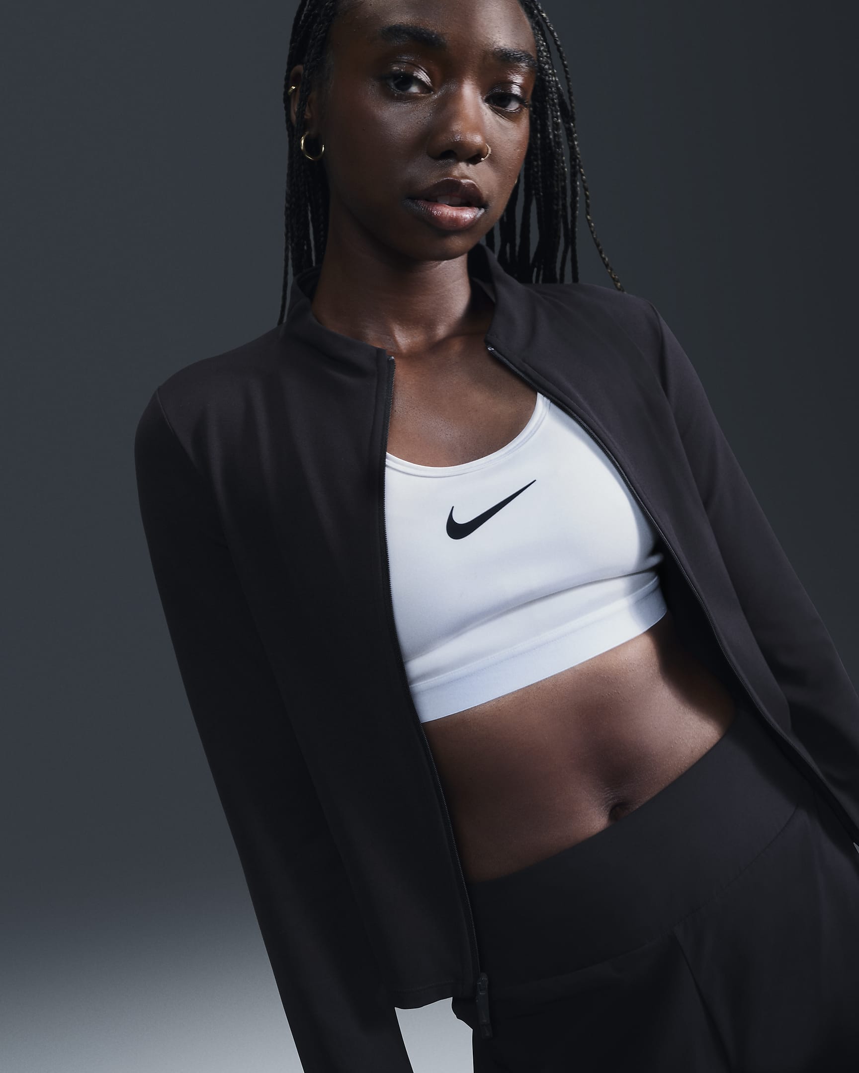 Dámské tričko Nike Zenvy Dri-FIT s dlouhým rukávem a zipem po celé délce - Černá/Cool Grey