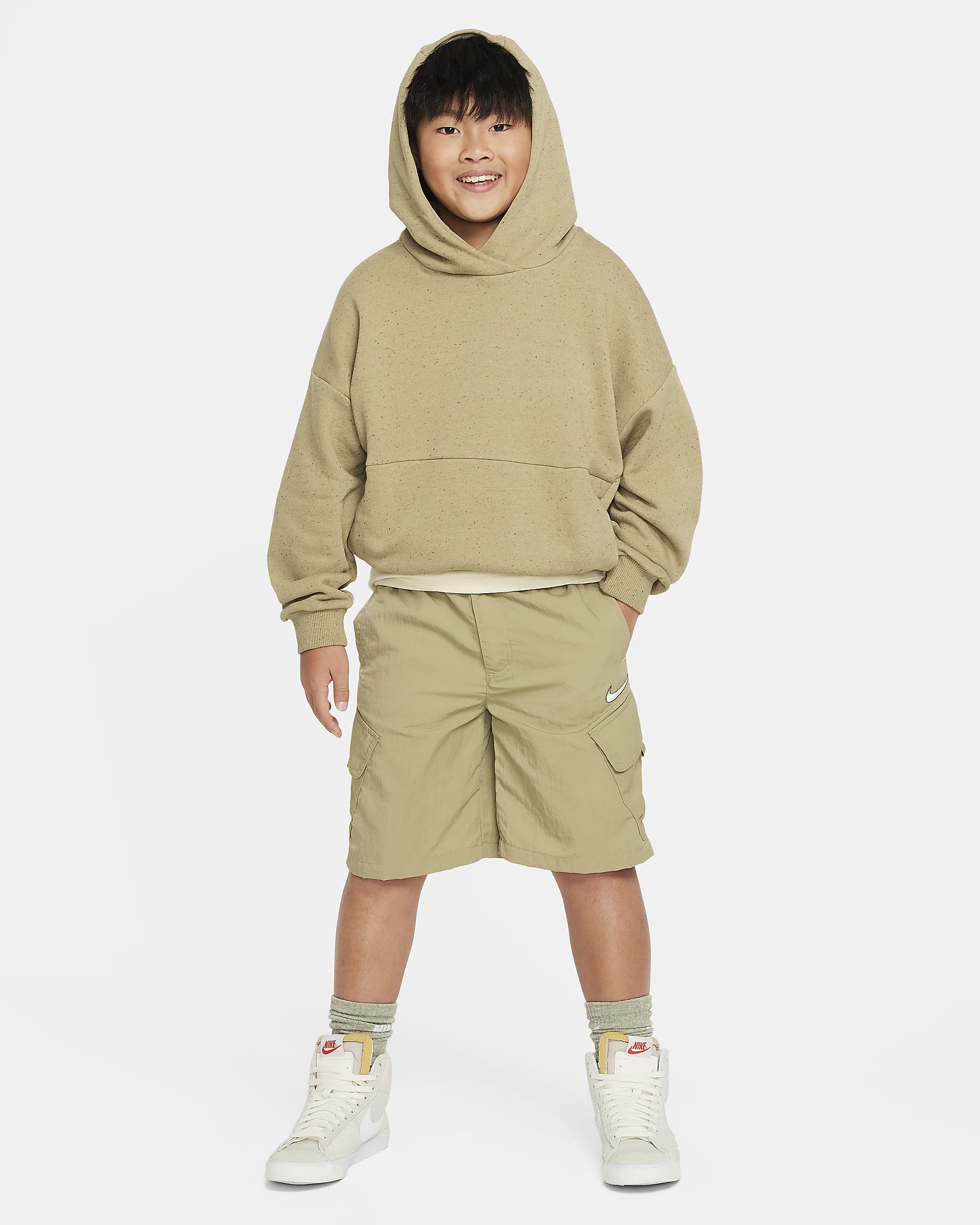 Sudadera con gorro sin cierre oversized para niños talla grande Nike Icon Fleece - Oliva neutro/Oliva medio