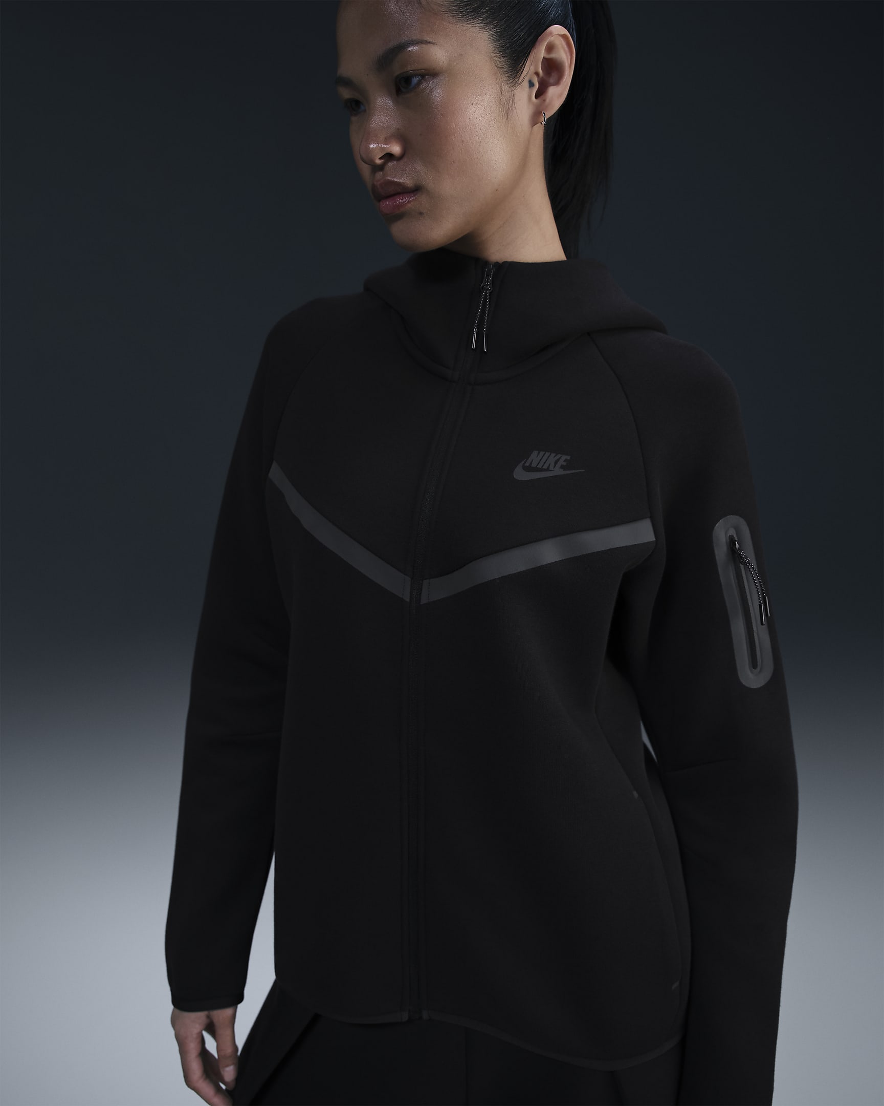 Nike Sportswear Tech Fleece Windrunner hoodie met rits voor dames - Zwart/Zwart