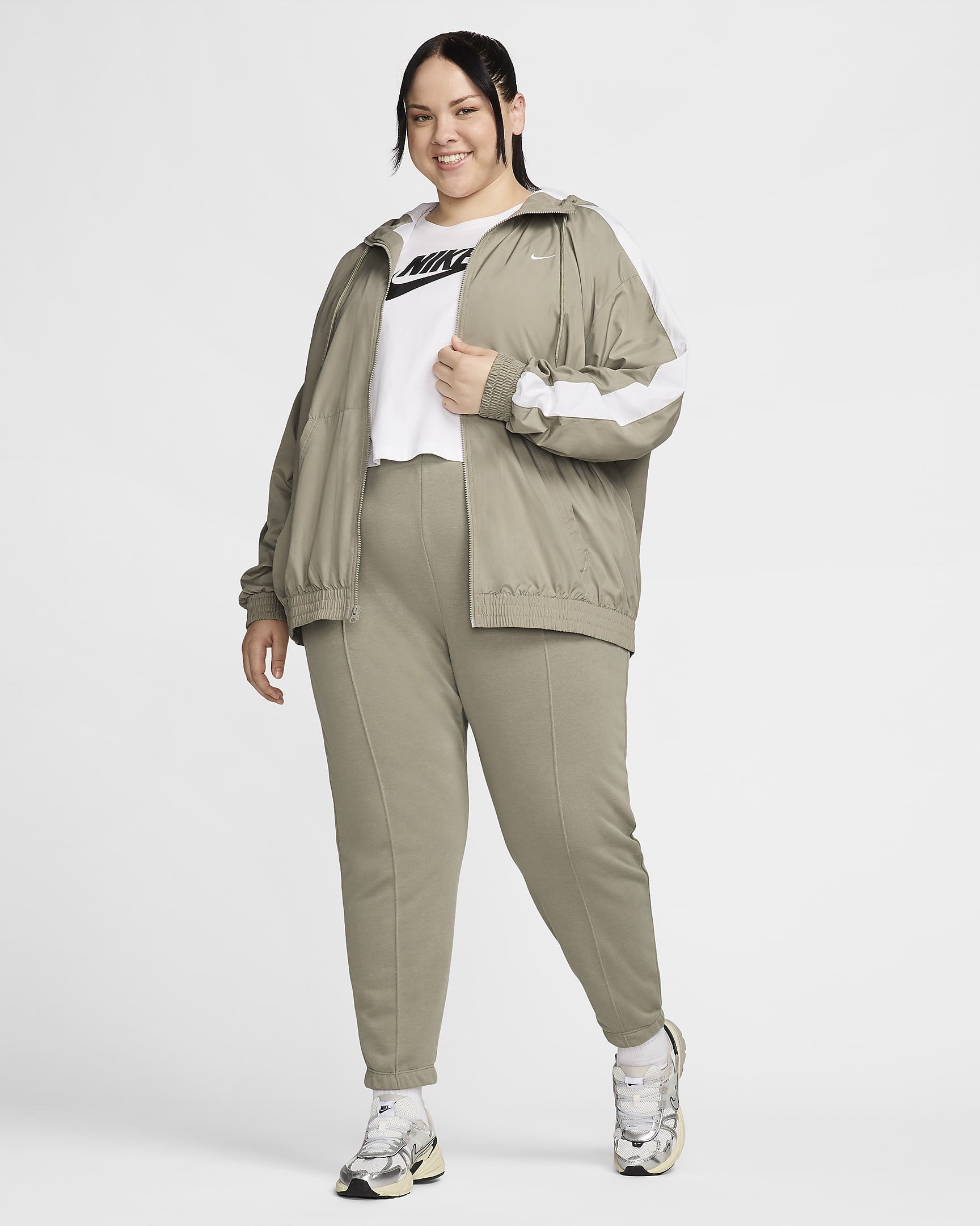 Nike Sportswear Classic Wovens Women's Loose UV Hooded Jacket (Plus Size) - Light Army/White