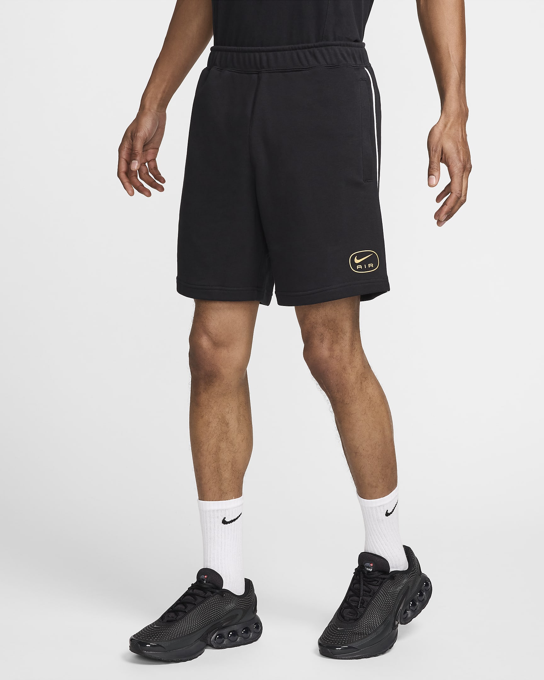 Nike Air Men's French Terry Shorts - Black/White/Metallic Gold