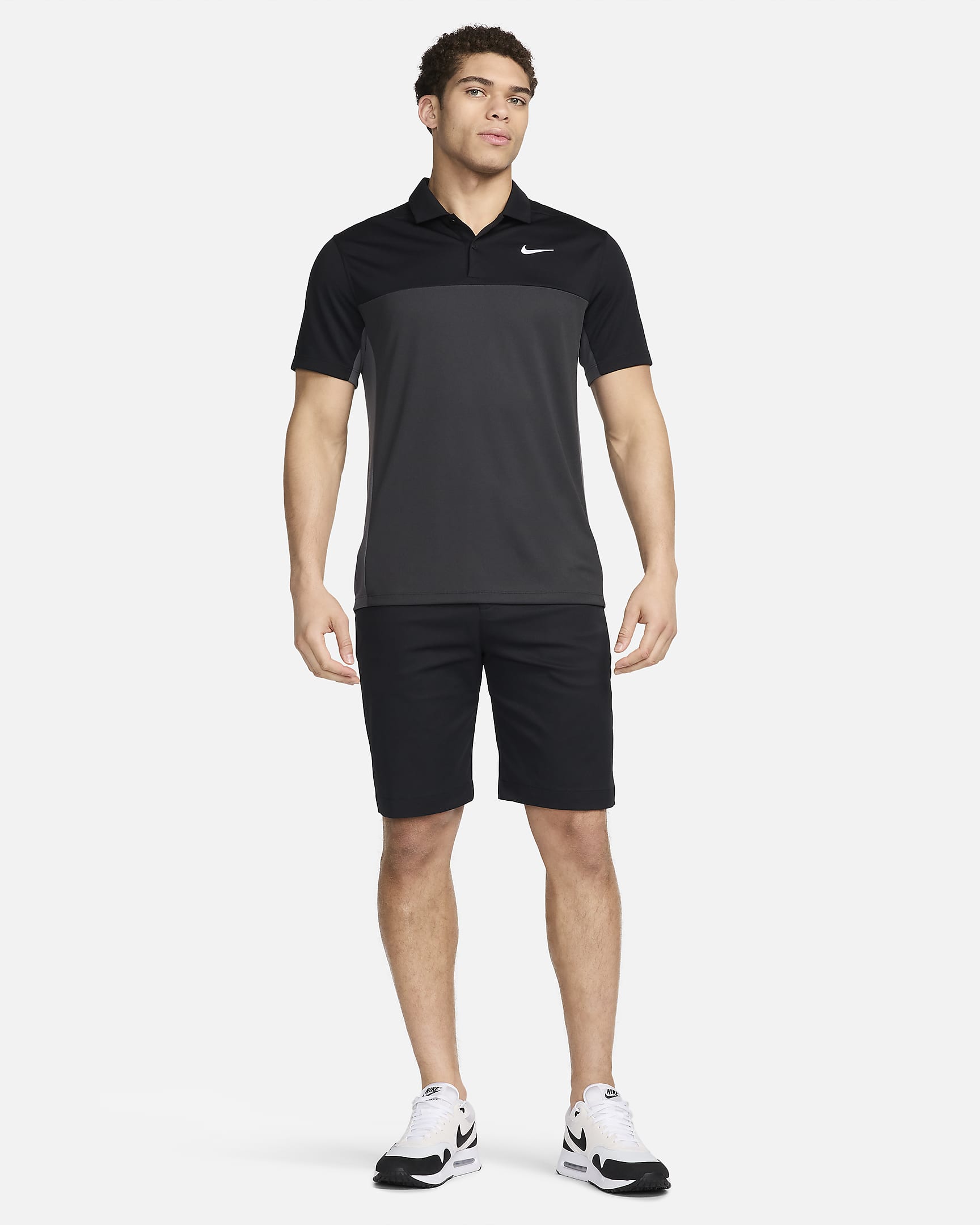 Nike Victory+ Dri-FIT galléros férfi golfpóló - Fekete/Iron Grey/Dark Smoke Grey/Fehér