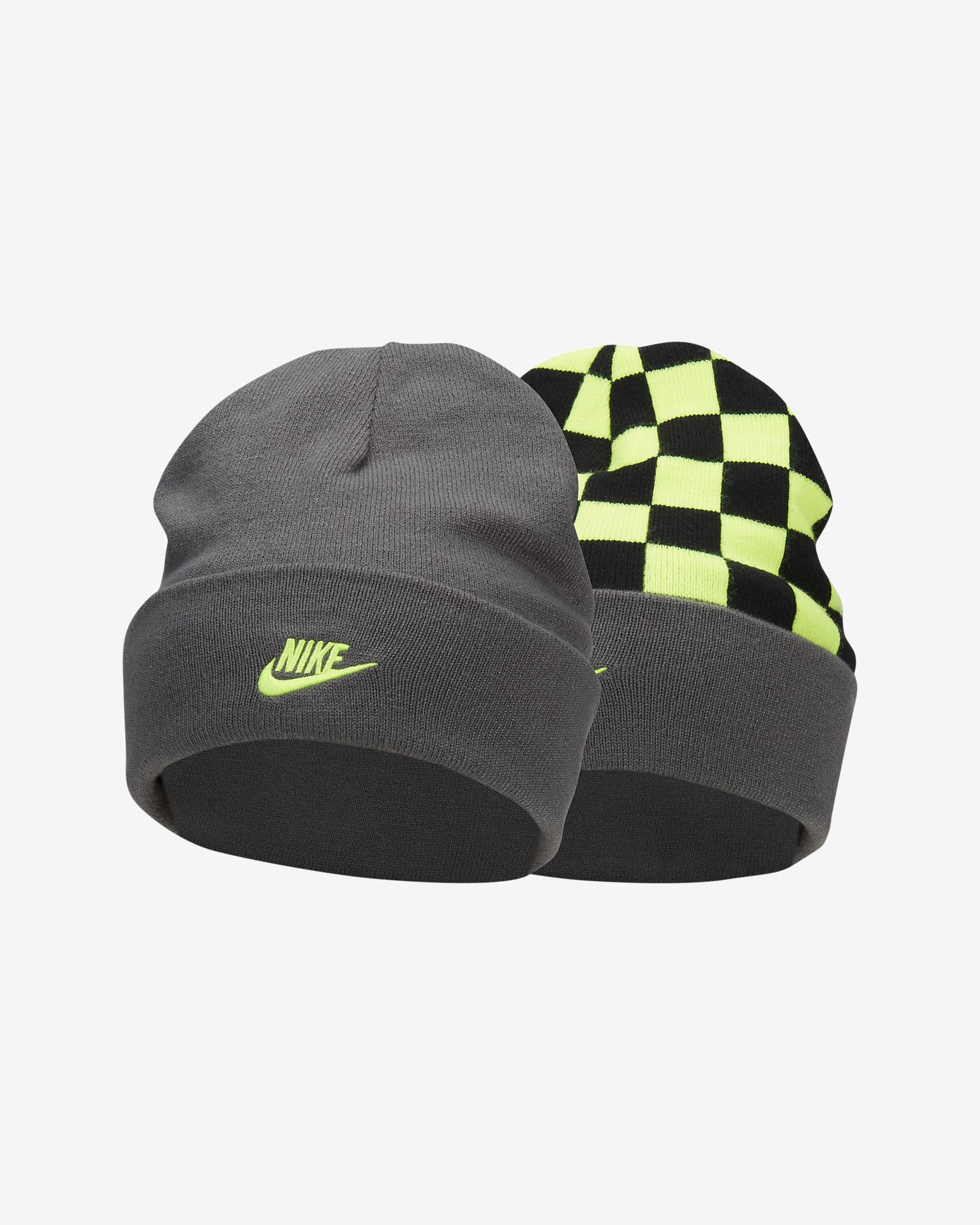 Nike Peak Gorro reversible con doblez elevada con estampado Smiley - Niño/a - Iron Grey/Volt/Volt