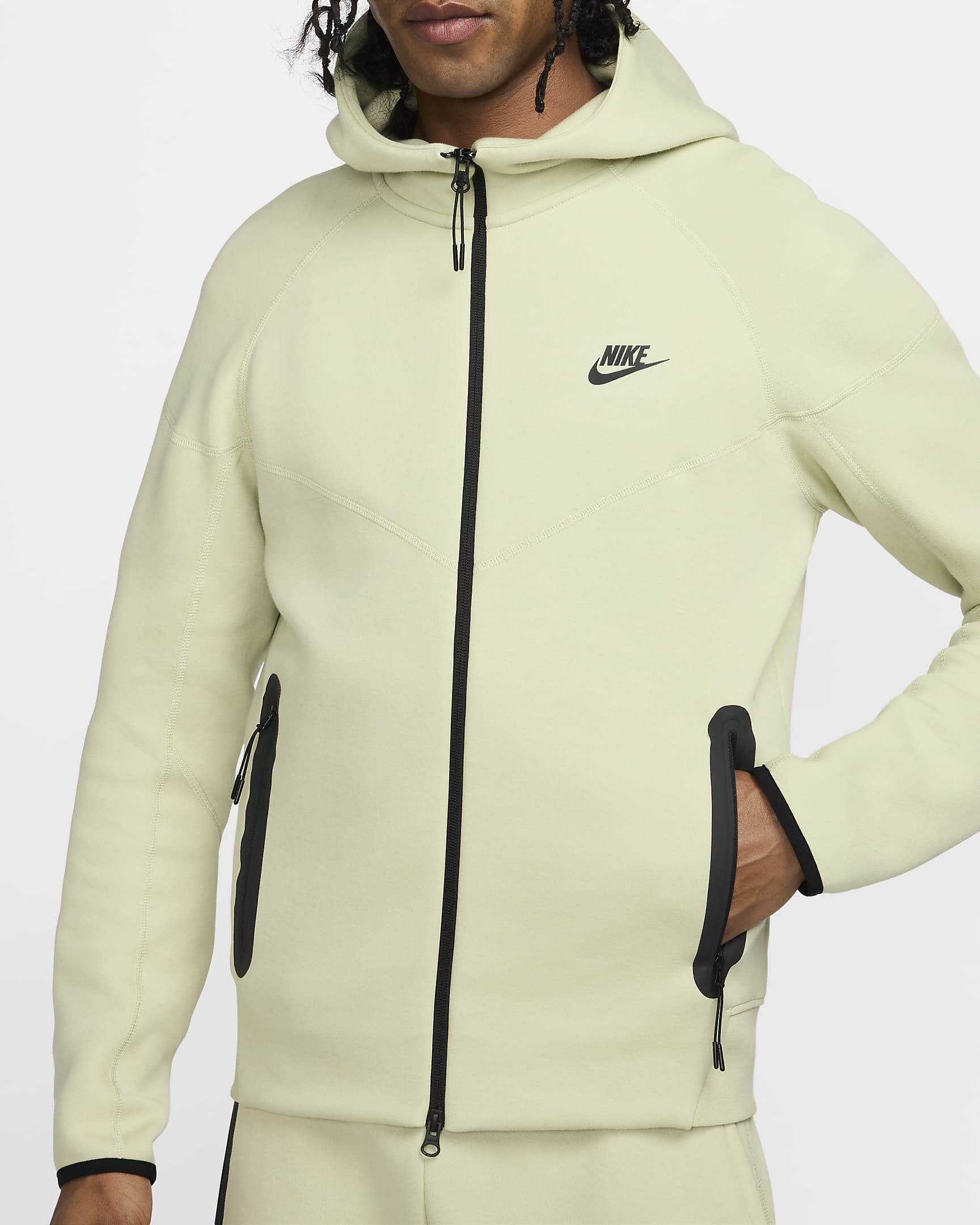 Sudadera con gorro de cierre completo para hombre Nike Sportswear Tech Fleece Windrunner - Aura oliva/Negro