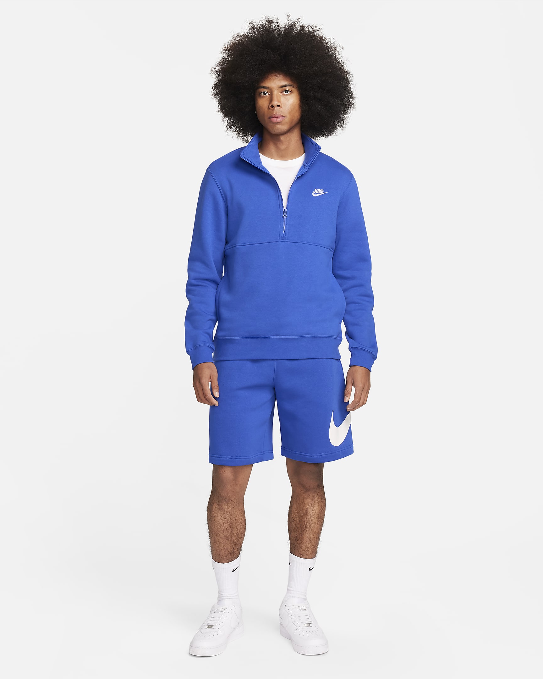 Pull à demi-zip en tissu brossé Nike Sportswear Club pour Homme - Game Royal/Game Royal/Blanc