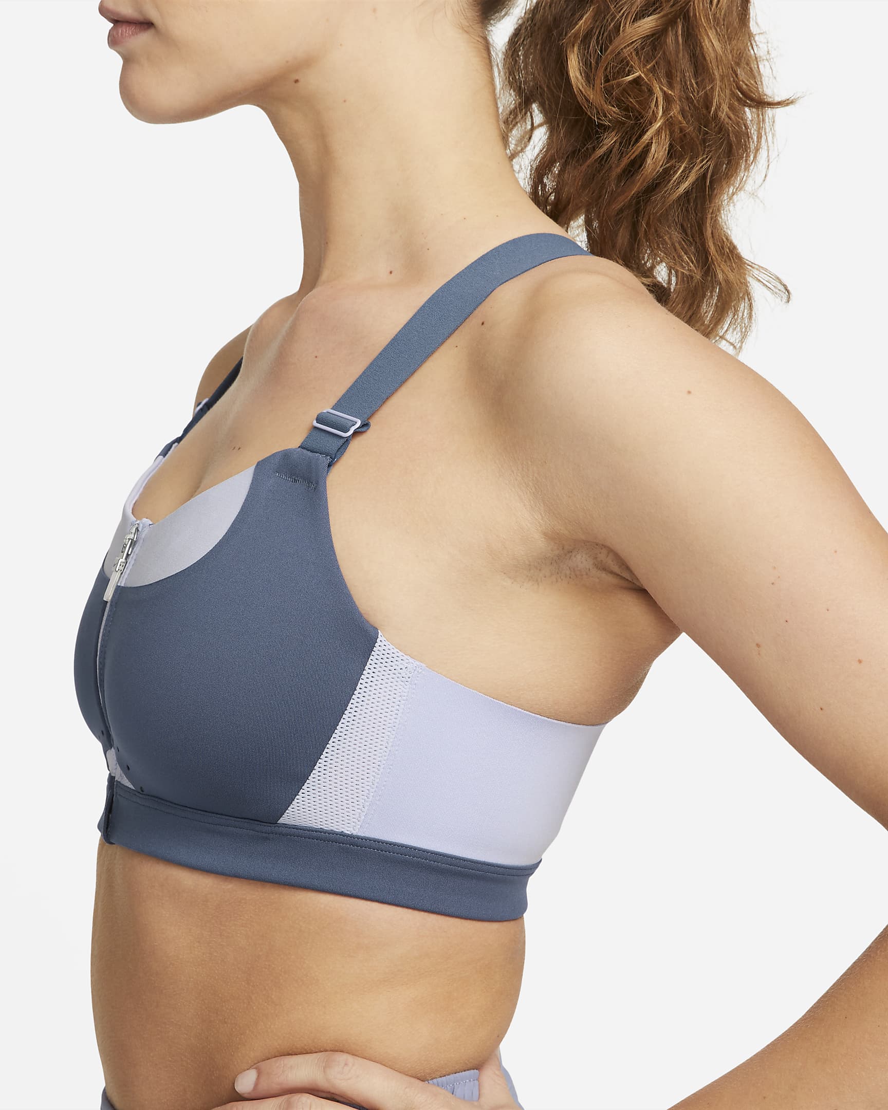 Nike Alpha Women's High-Support Padded Zip-Front Sports Bra - Diffused Blue/Oxygen Purple/Diffused Blue