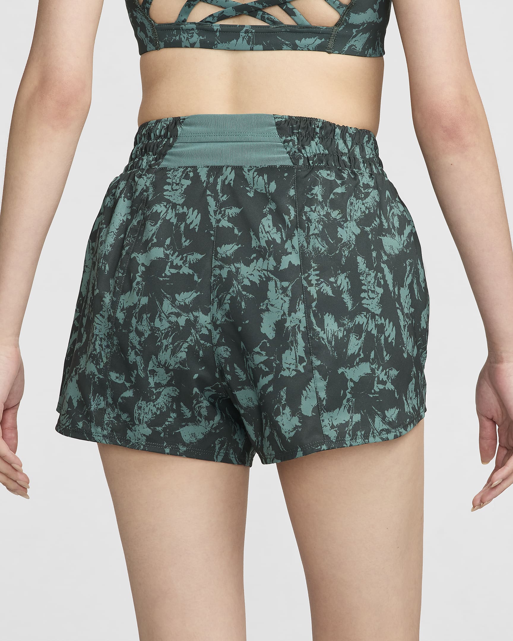 Nike One Women's Dri-FIT High-Waisted Brief-Lined 7.5cm (approx.) Printed Shorts - Vintage Green/Bicoastal/Black