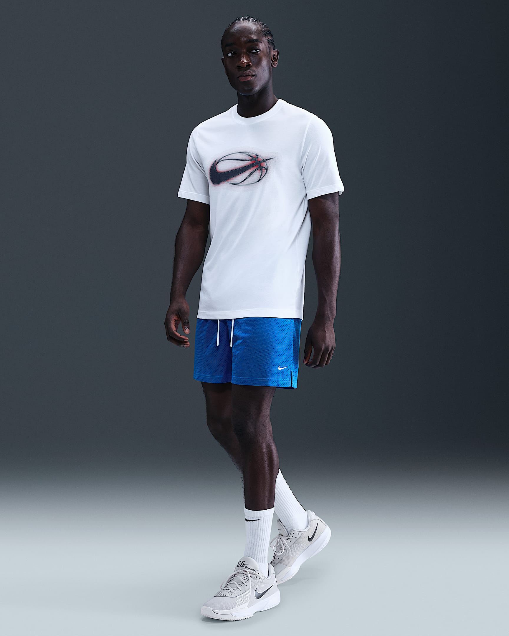 Shorts de básquetbol Nike de malla Dri-FIT de 13 cm para hombre - Azul foto claro/Blanco