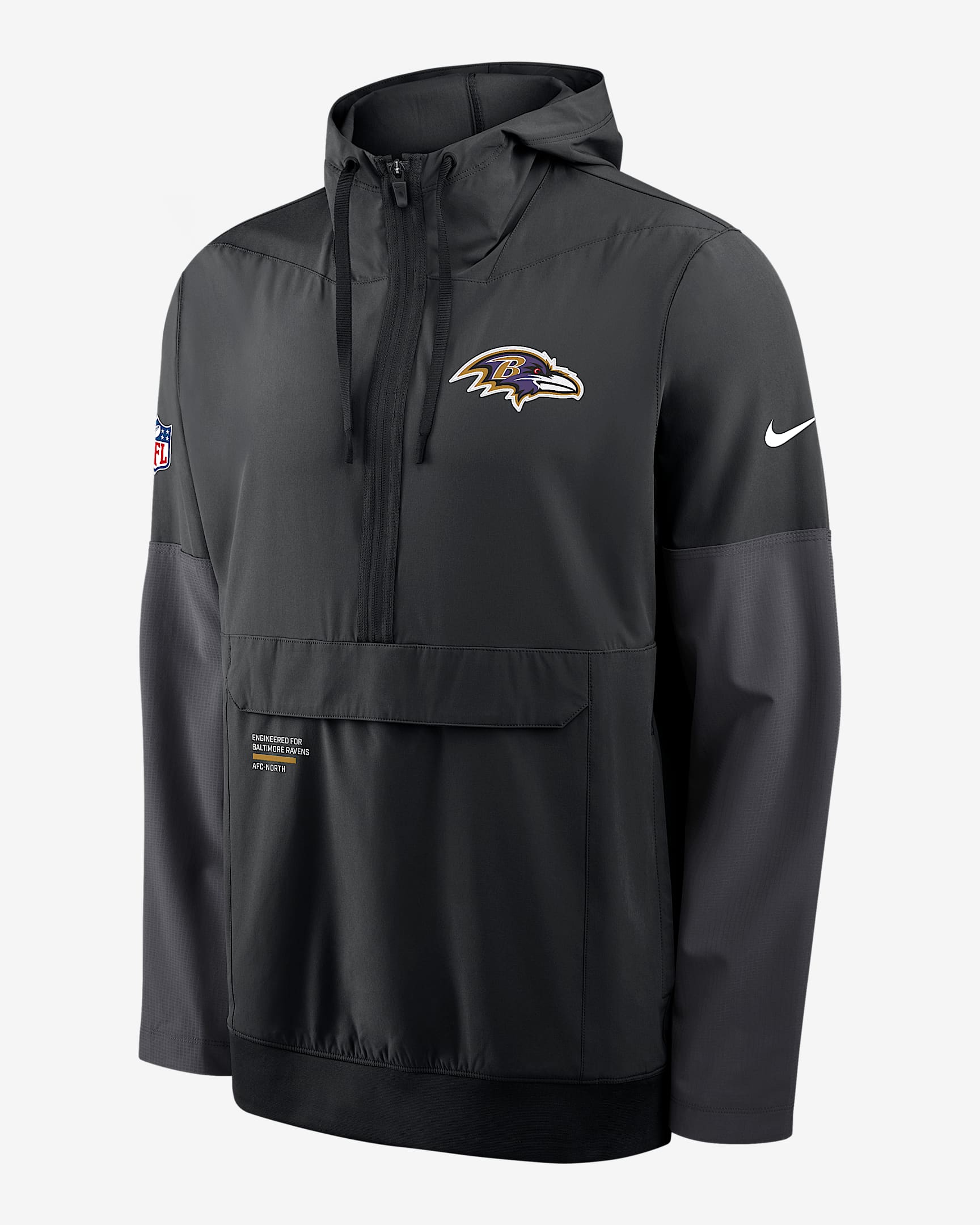 Chamarra Nike de la NFL con gorro de medio cierre para hombre Baltimore Ravens Well Rounded Anorak - Negro