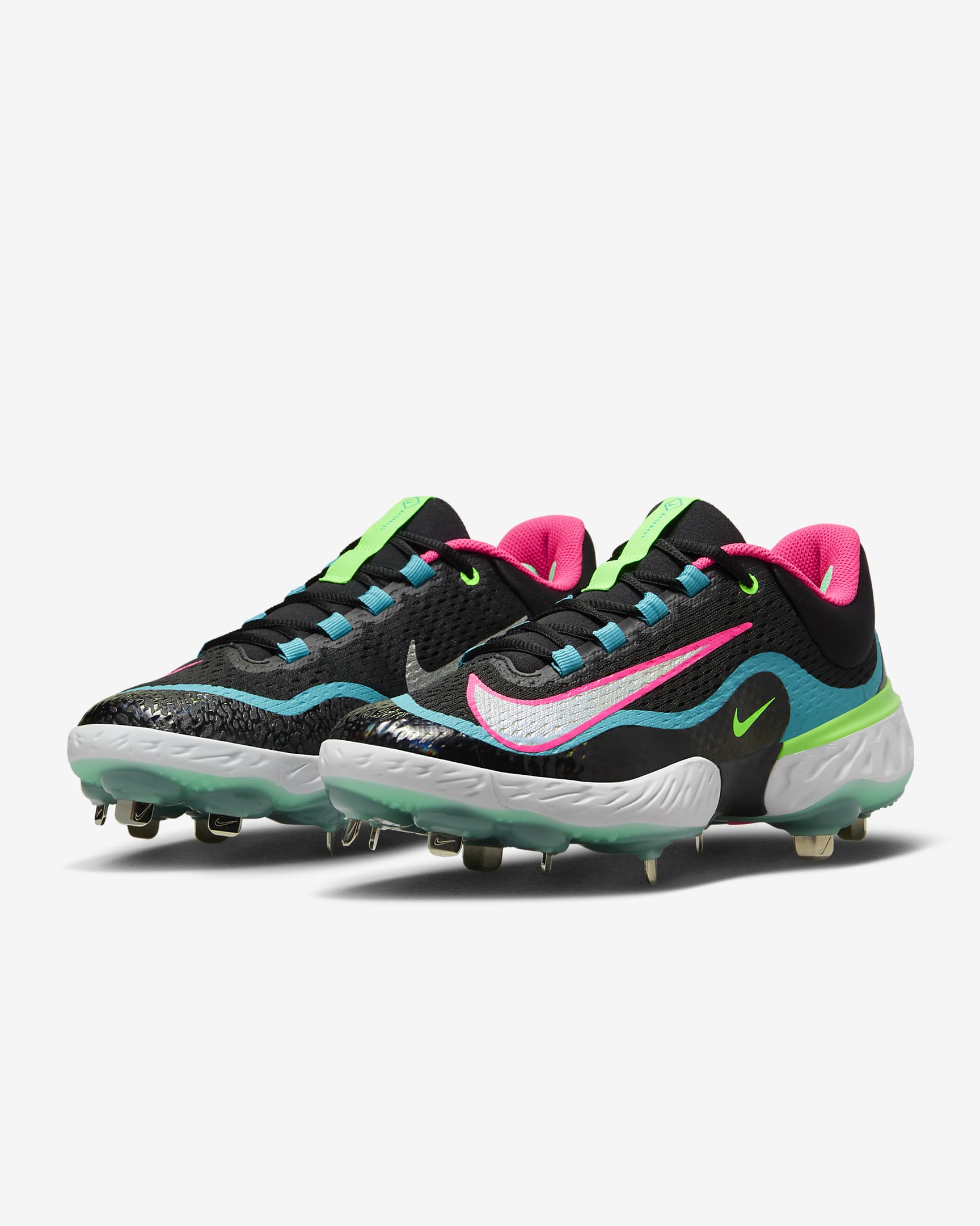 Nike Alpha Huarache Elite 4 Low Men's Baseball Cleats - Black/Teal Nebula/Hyper Pink/White