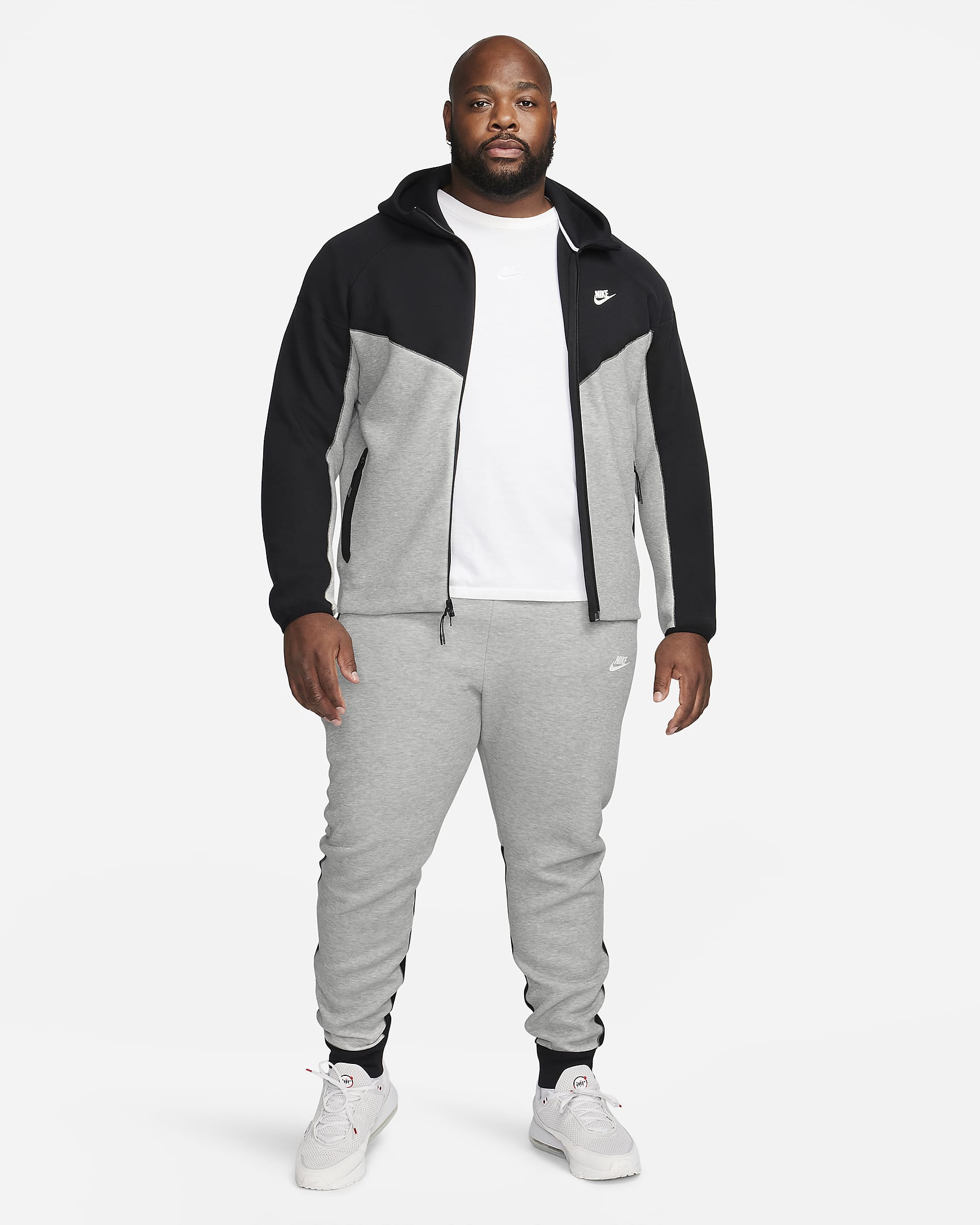 Nike Sportswear Tech Fleece Windrunner Hoodie met rits voor heren - Dark Grey Heather/Zwart/Wit