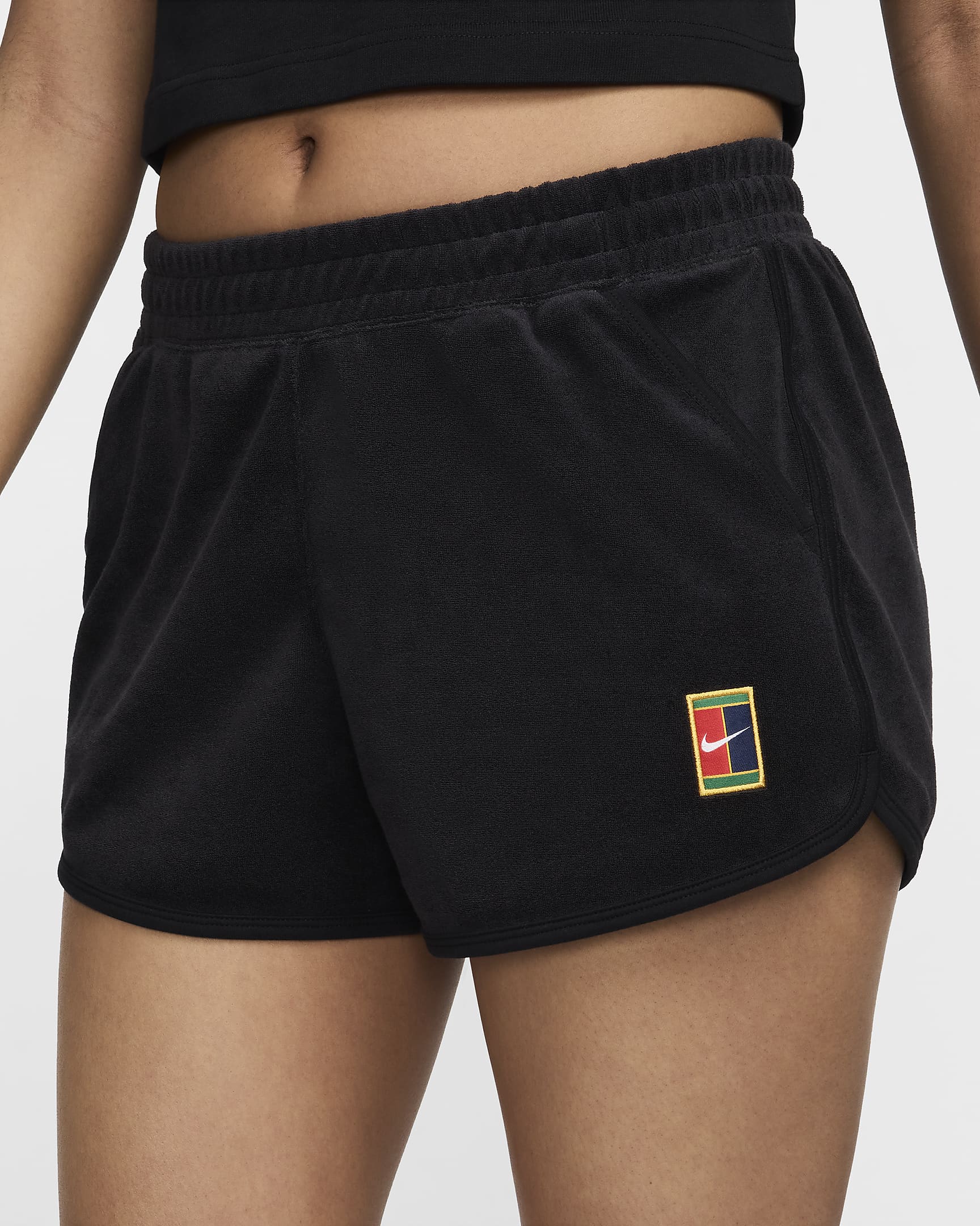 NikeCourt Heritage Women's Mid-Rise French Terry Tennis Shorts - Black/Black